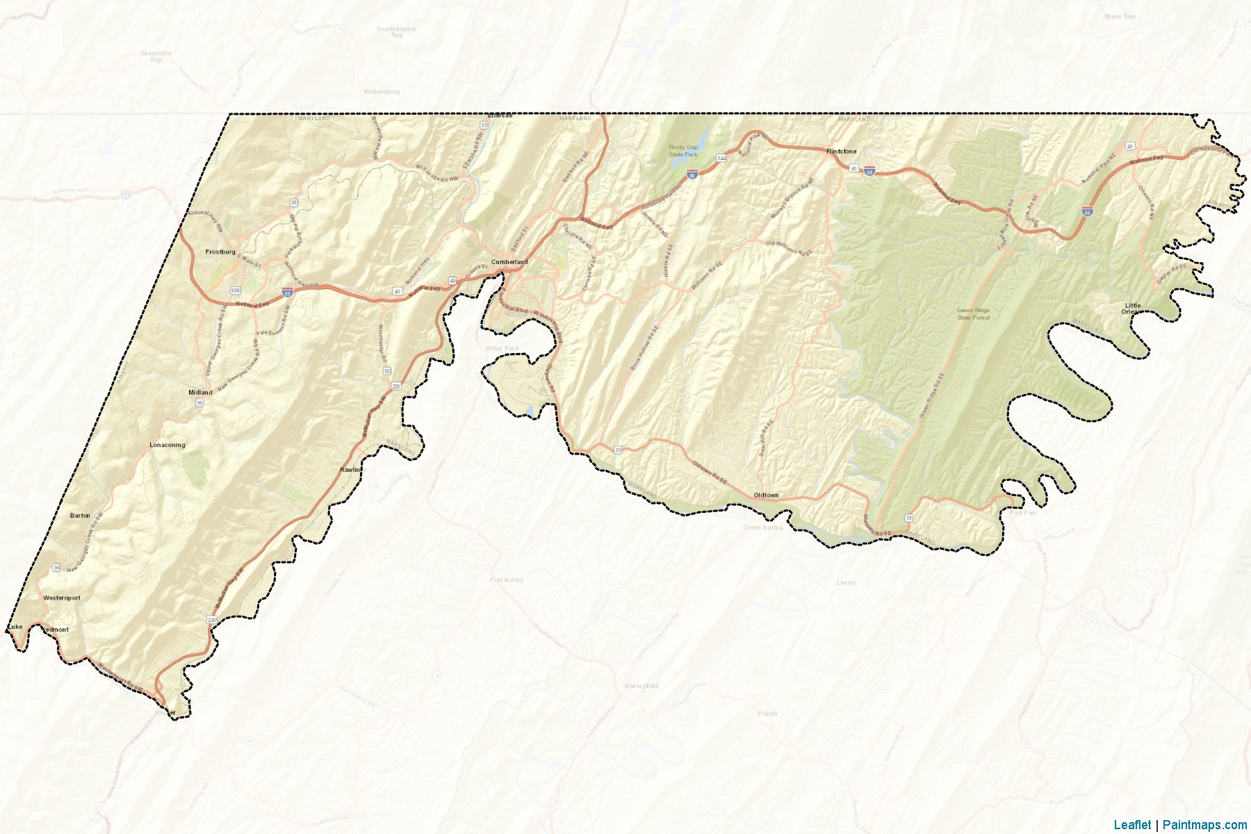 Muestras de recorte de mapas Allegany (Maryland)-2