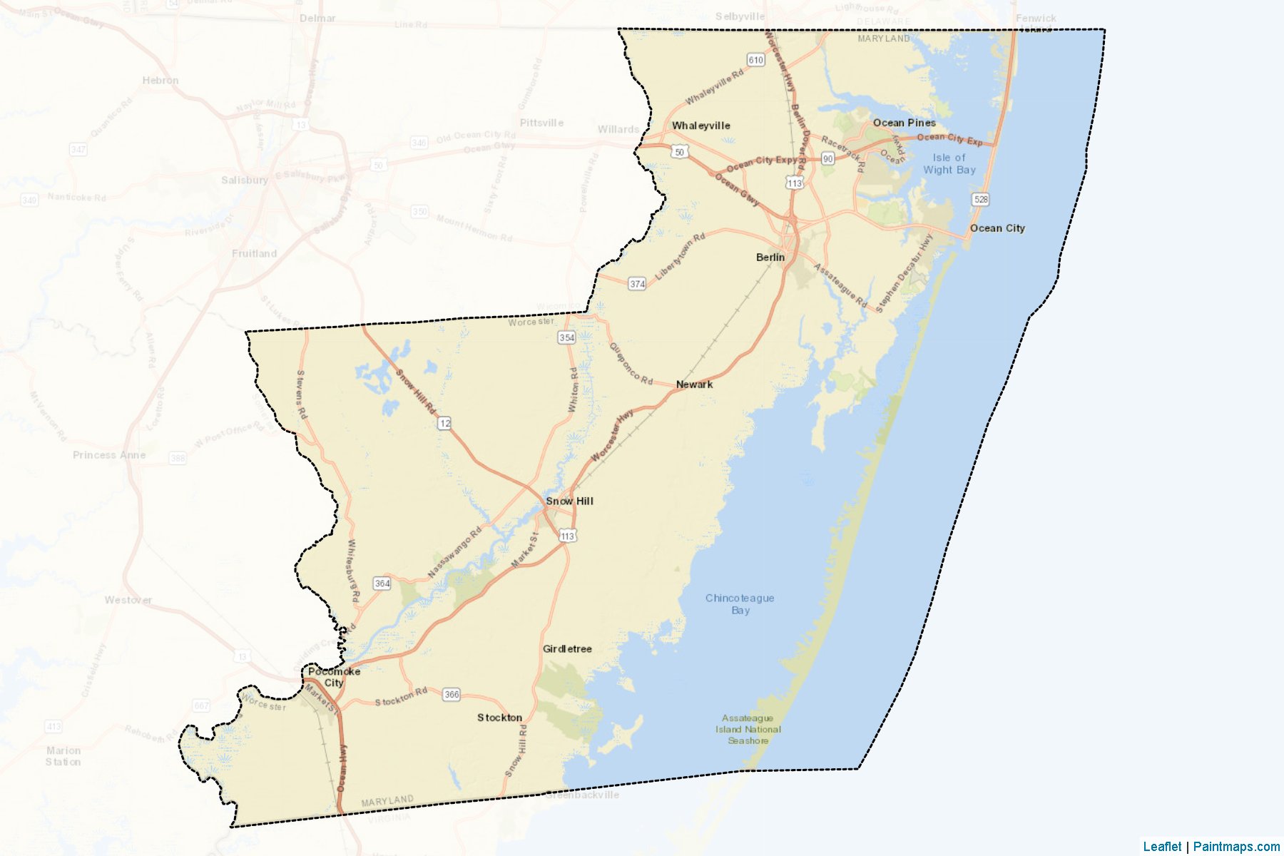 Muestras de recorte de mapas Worcester (Maryland)-2