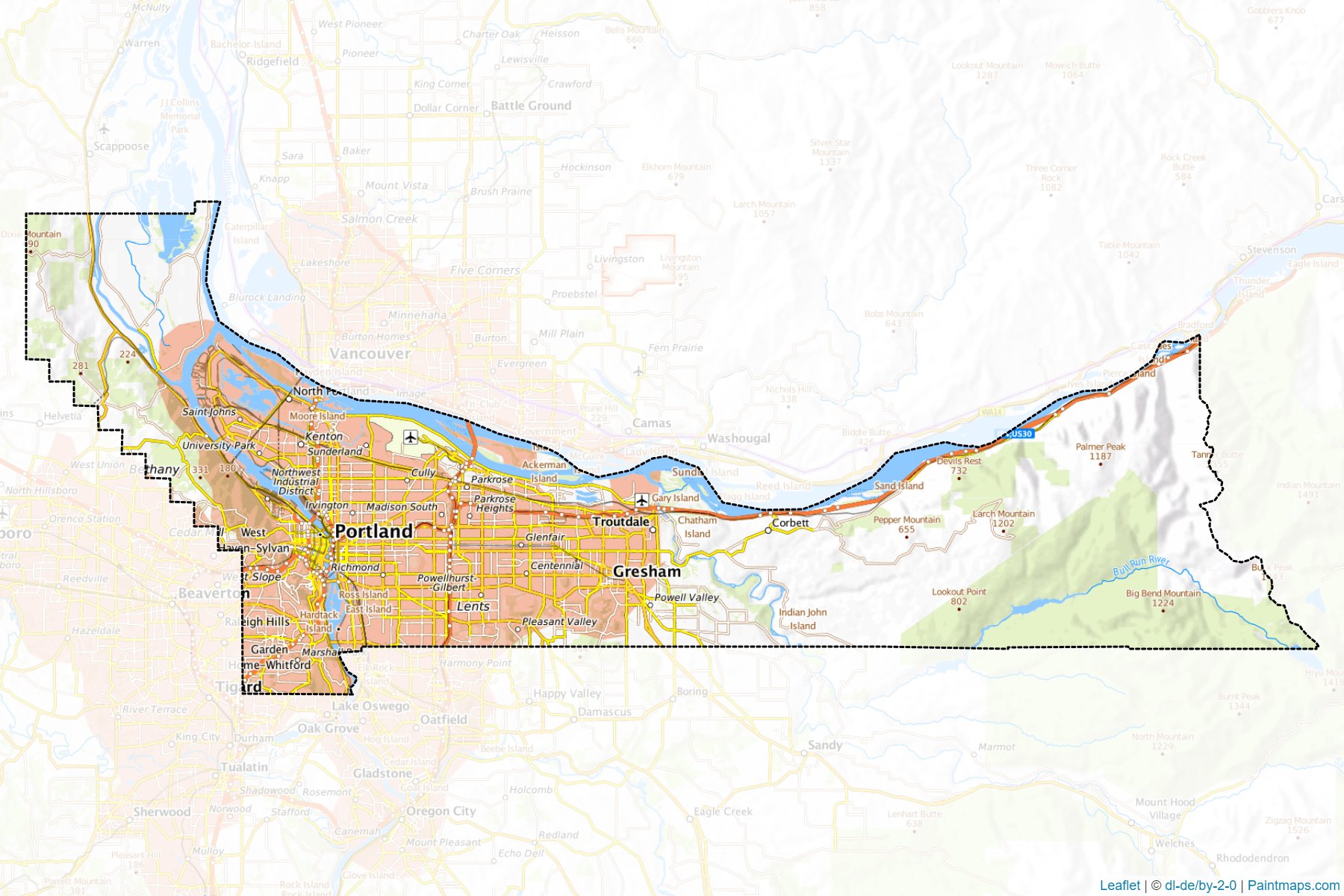 Muestras de recorte de mapas Multnomah (Oregon)-1