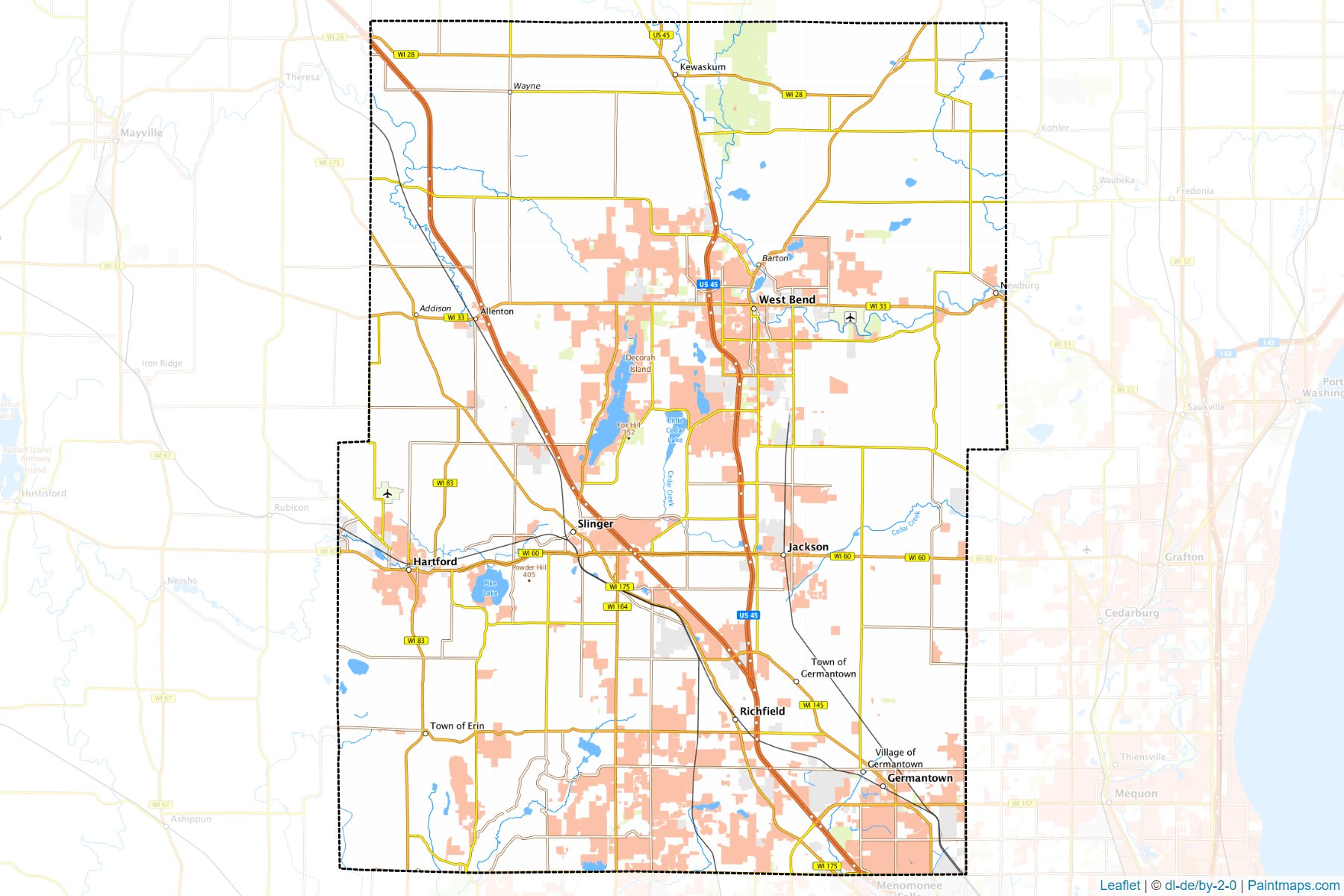 Muestras de recorte de mapas Washington (Wisconsin)-1