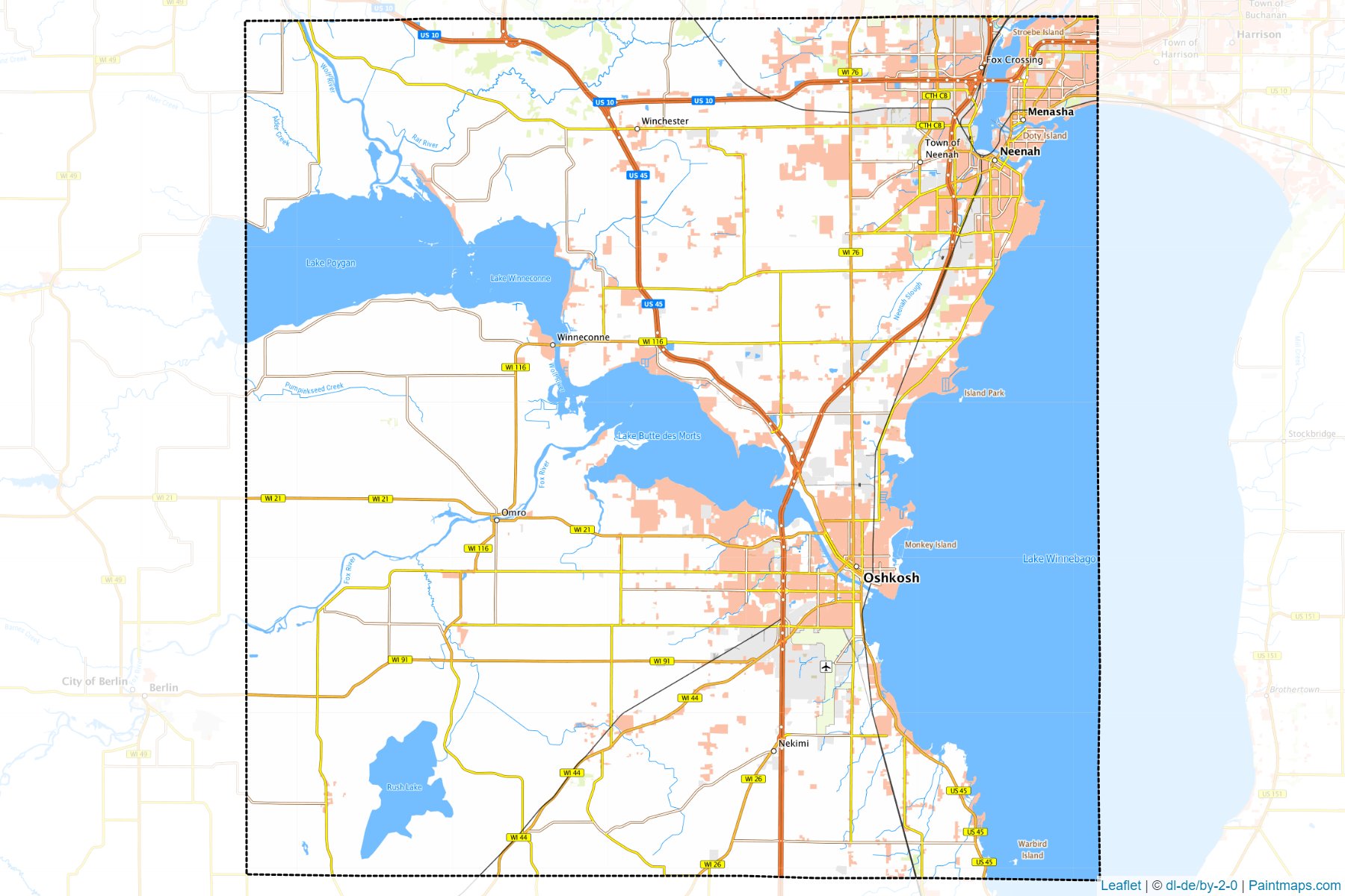 Muestras de recorte de mapas Winnebago (Wisconsin)-1