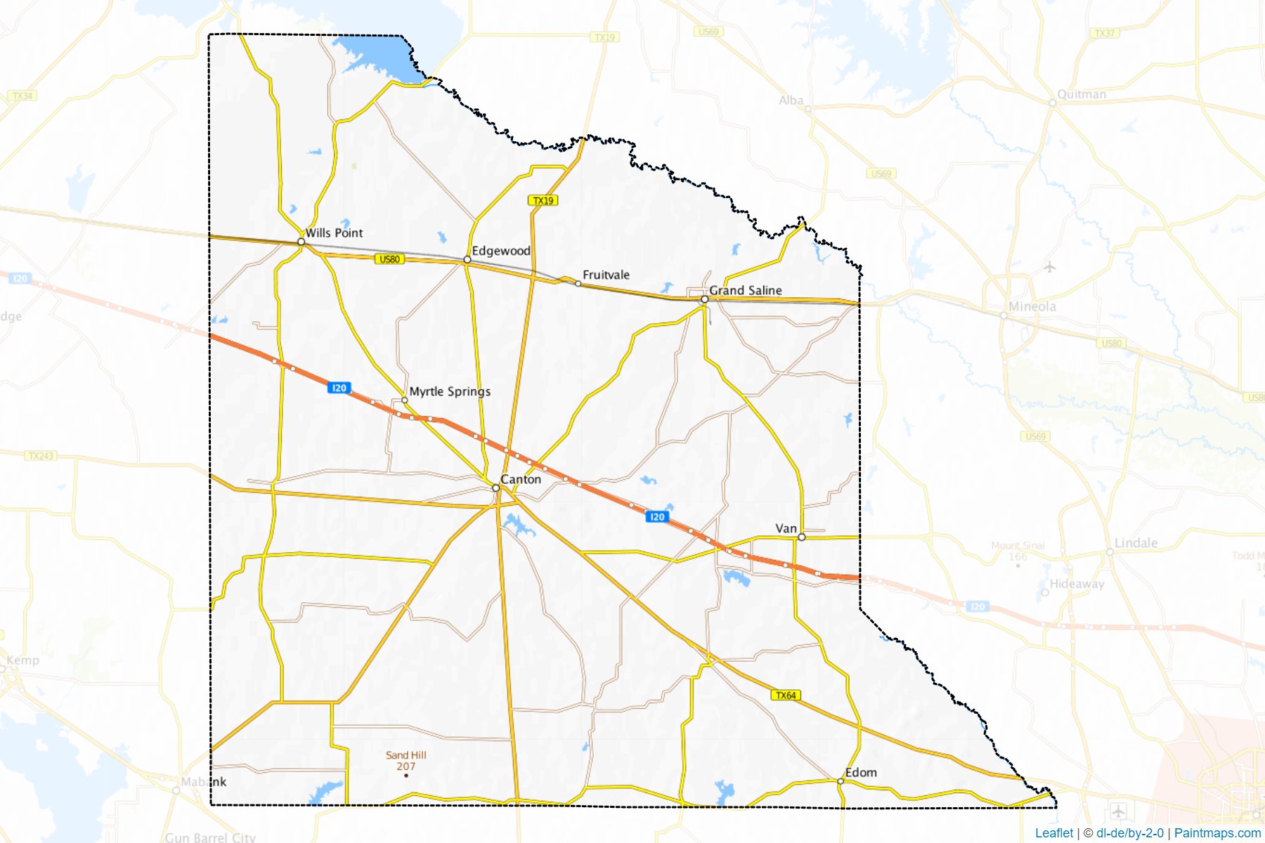 Muestras de recorte de mapas Van Zandt (Texas)-1