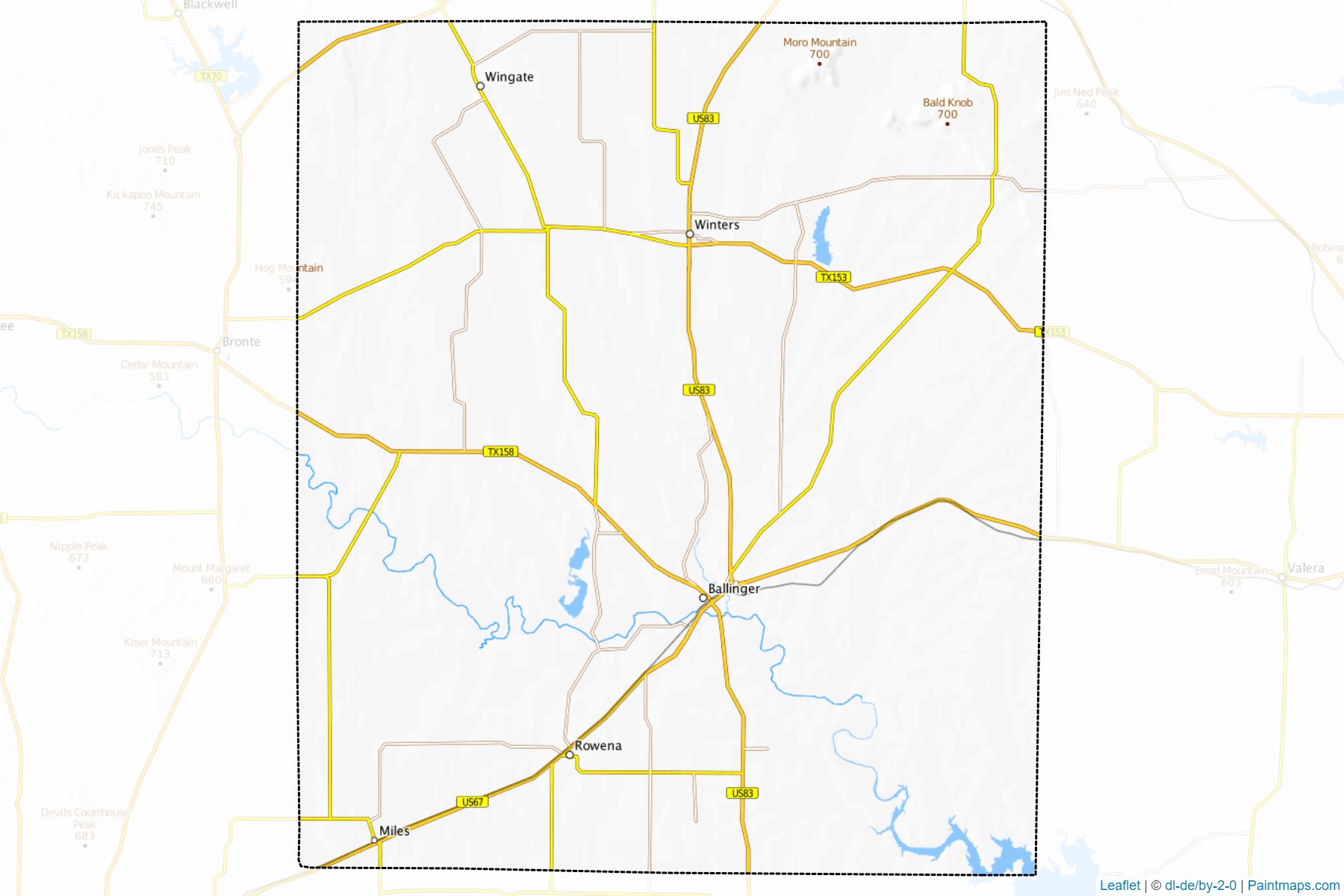 Muestras de recorte de mapas Runnels (Texas)-1