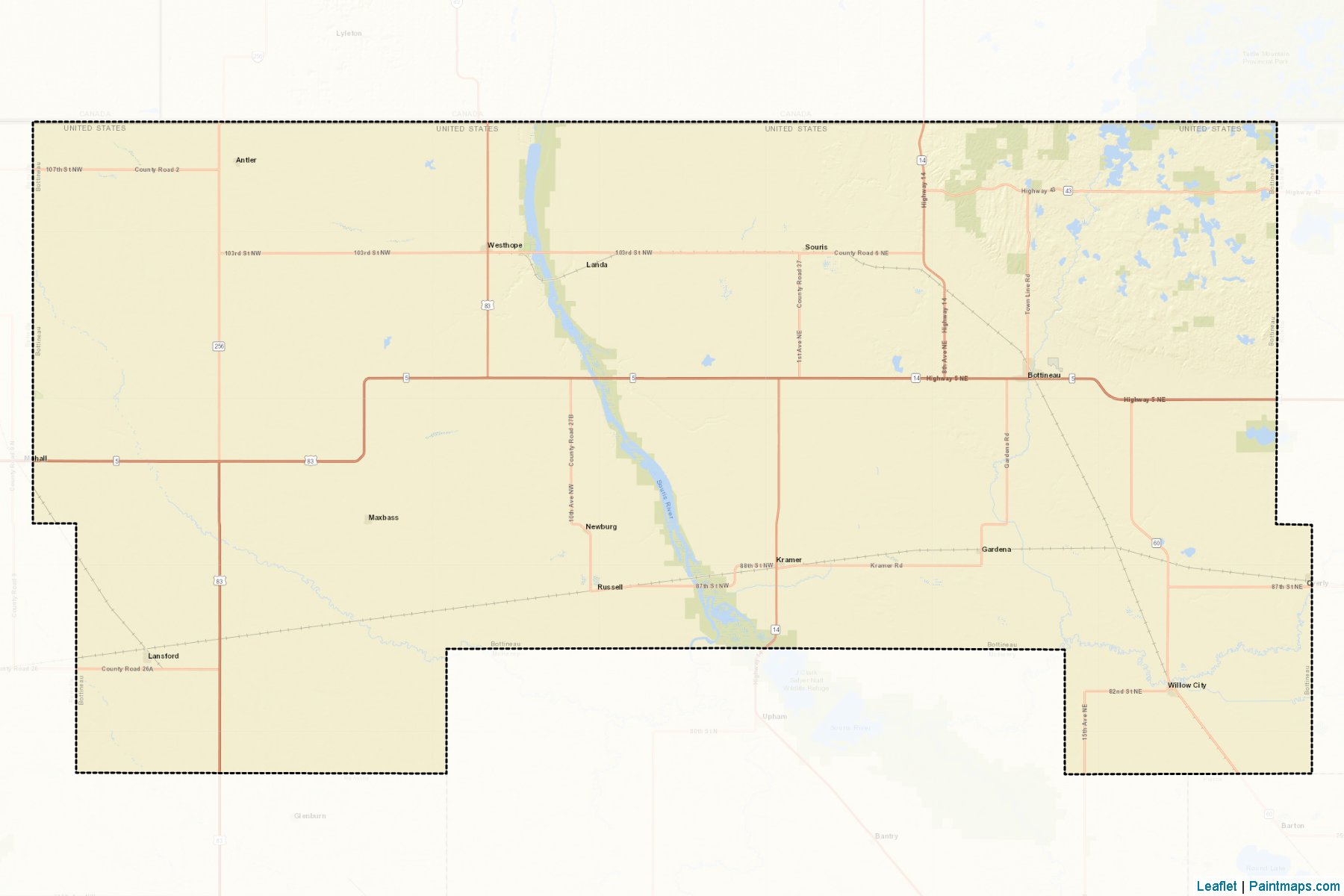 Muestras de recorte de mapas Bottineau (North Dakota)-2