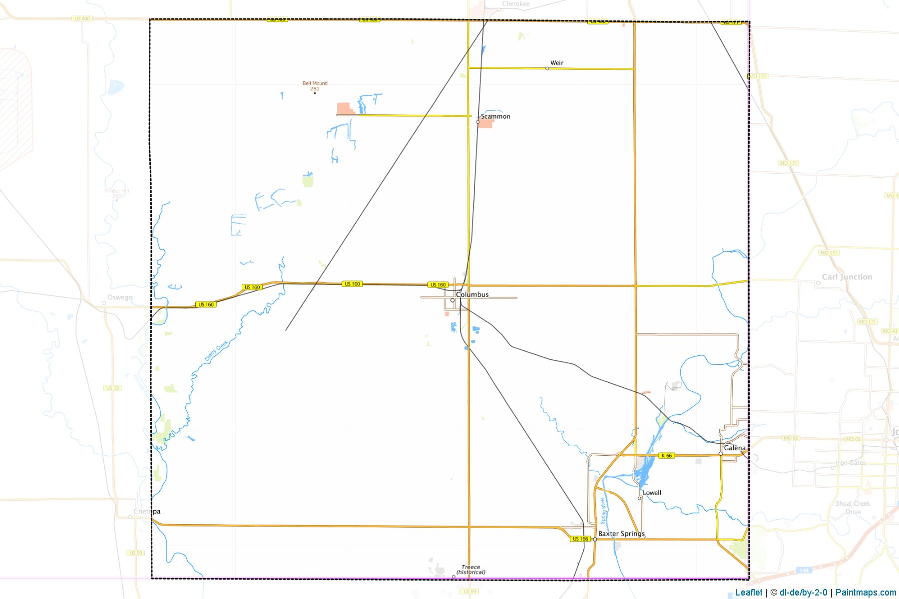 Muestras de recorte de mapas Cherokee (Kansas)-1