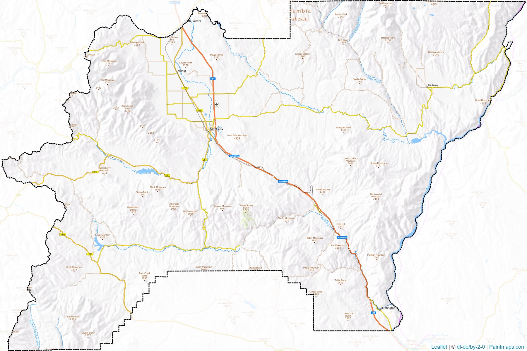 Muestras de recorte de mapas Baker (Oregon)-1