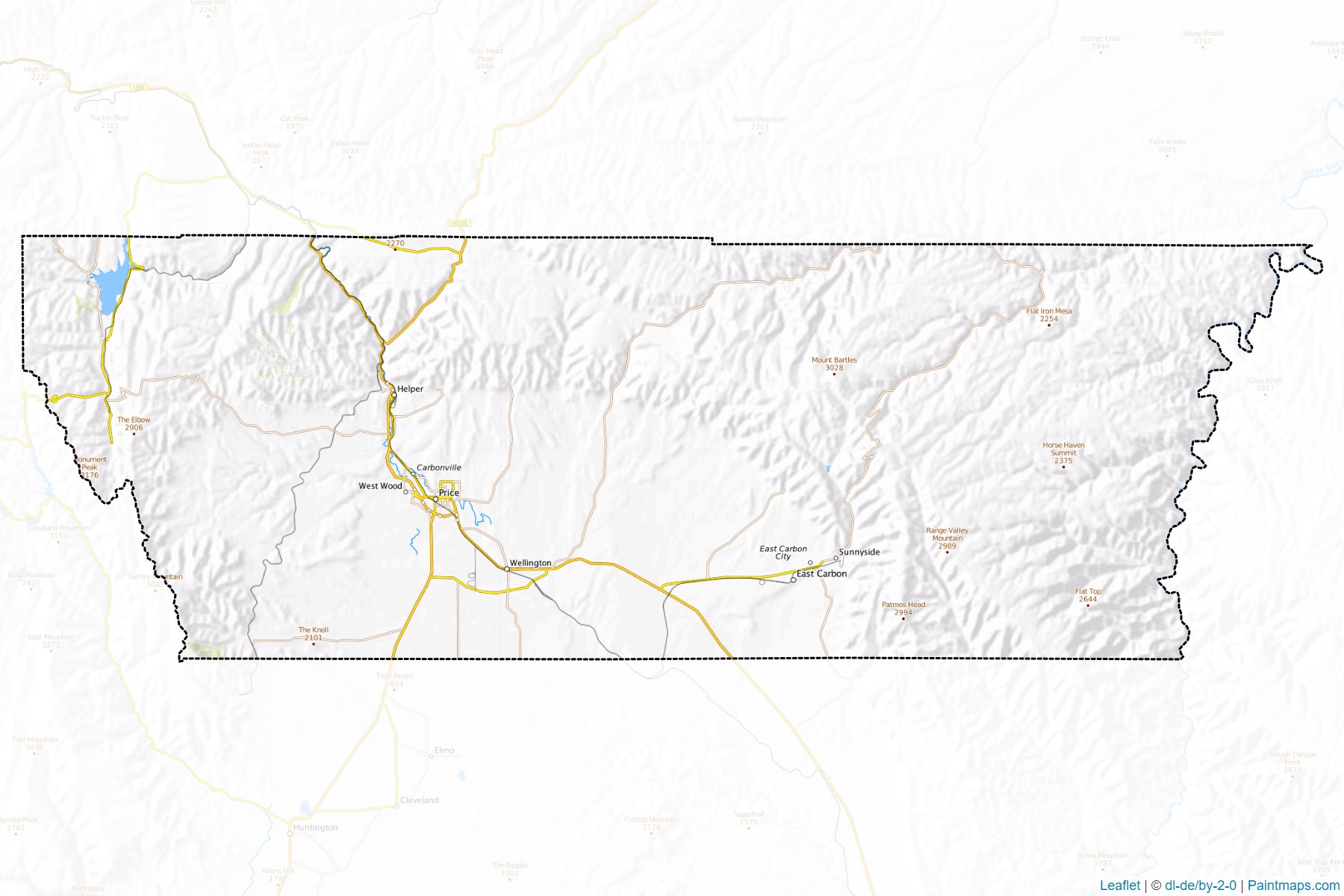 Muestras de recorte de mapas Carbon (Utah)-1