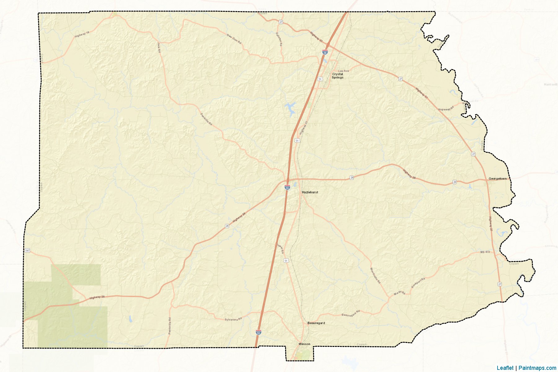 Muestras de recorte de mapas Copiah (Mississippi)-2