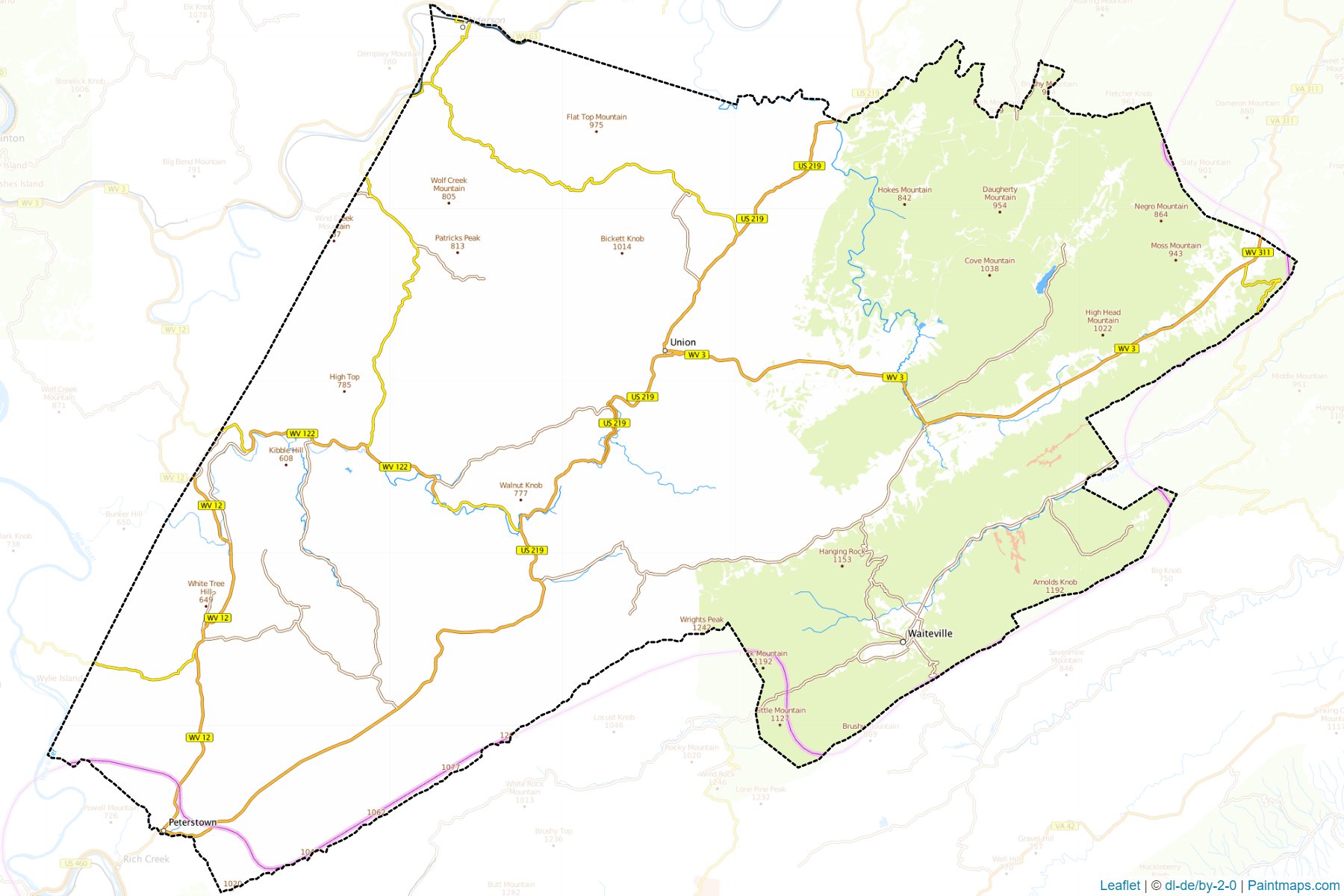 Muestras de recorte de mapas Monroe (West Virginia)-1