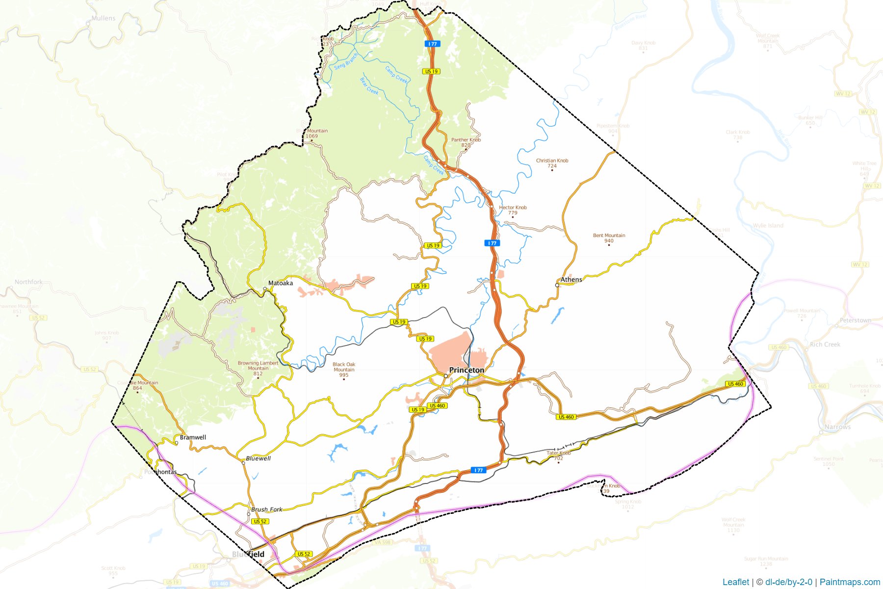 Muestras de recorte de mapas Mercer (West Virginia)-1