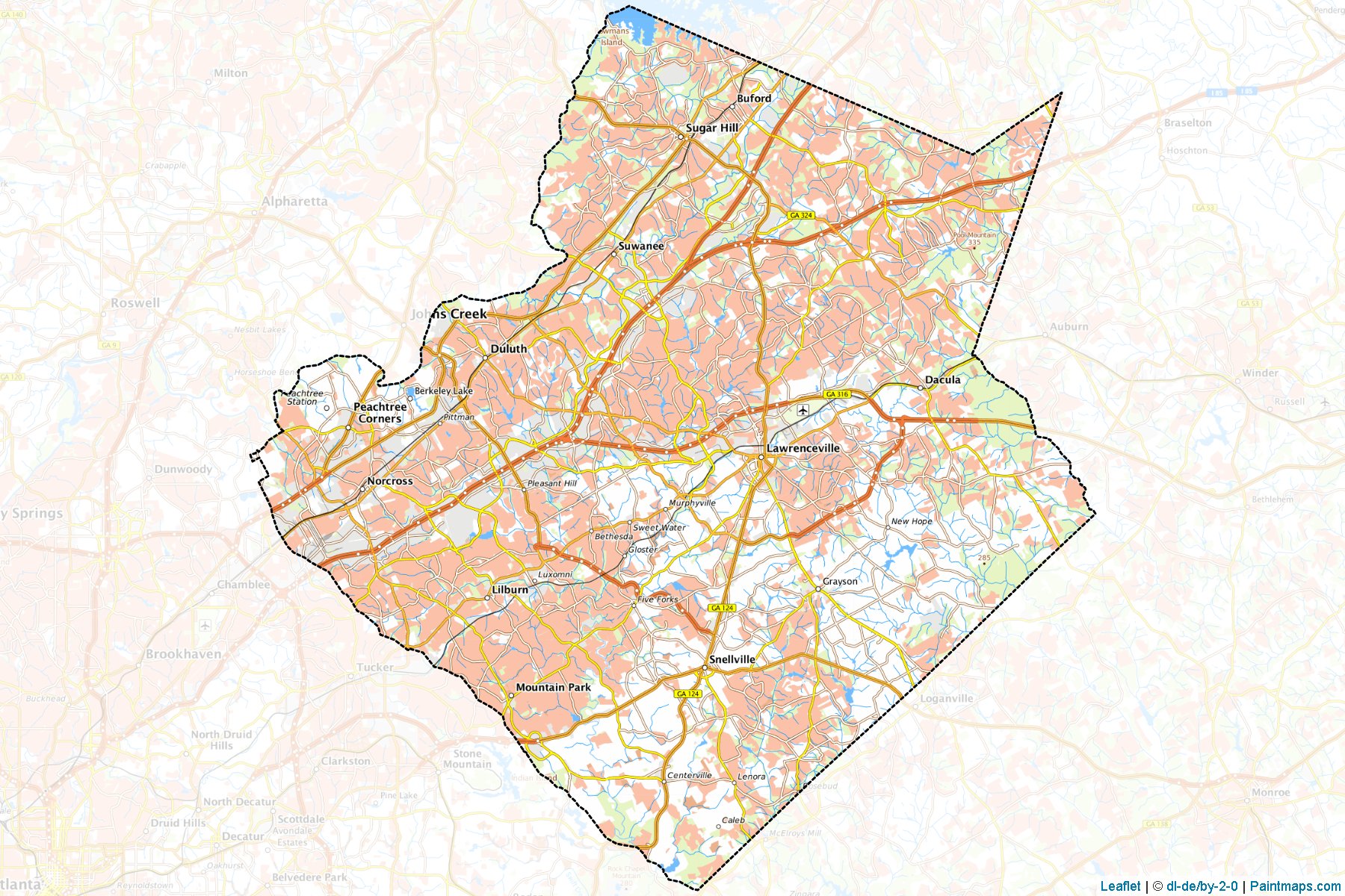 Muestras de recorte de mapas Gwinnett (Georgia)-1