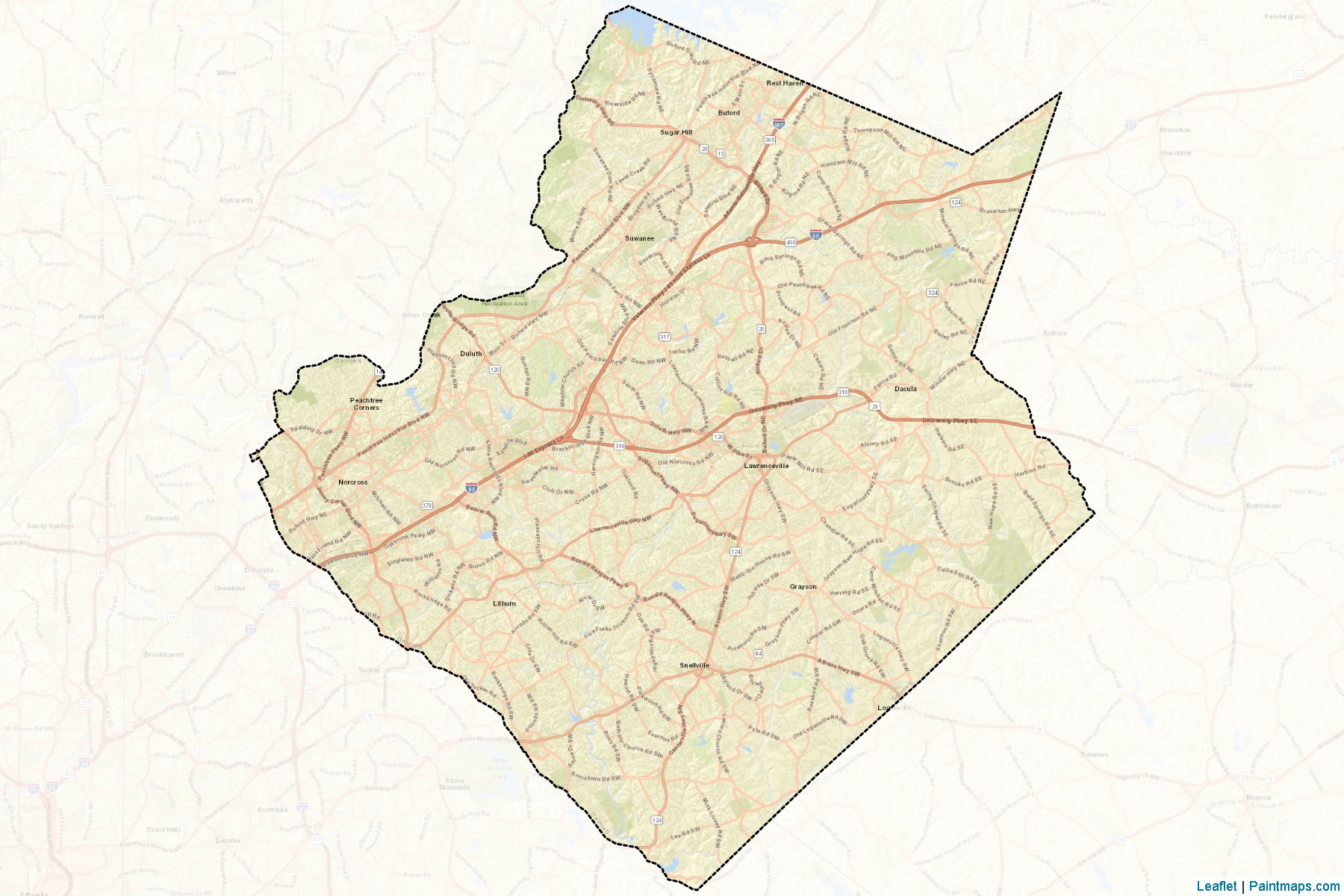 Muestras de recorte de mapas Gwinnett (Georgia)-2