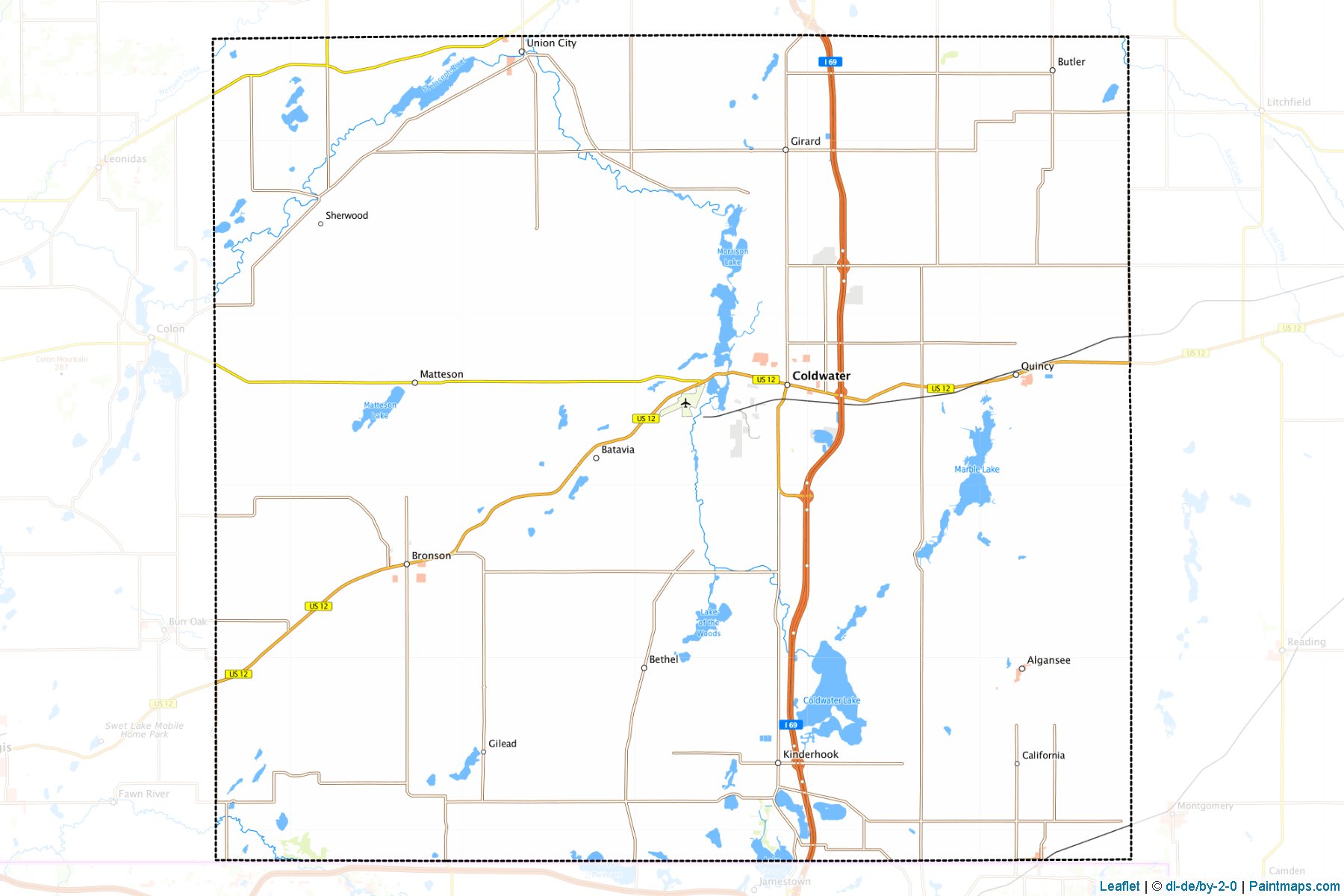 Muestras de recorte de mapas Branch (Michigan)-1