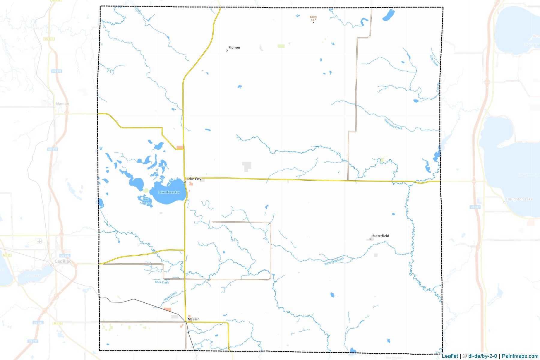 Muestras de recorte de mapas Missaukee (Michigan)-1