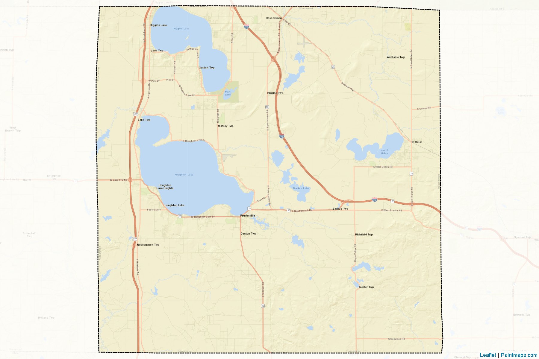 Muestras de recorte de mapas Roscommon (Michigan)-2