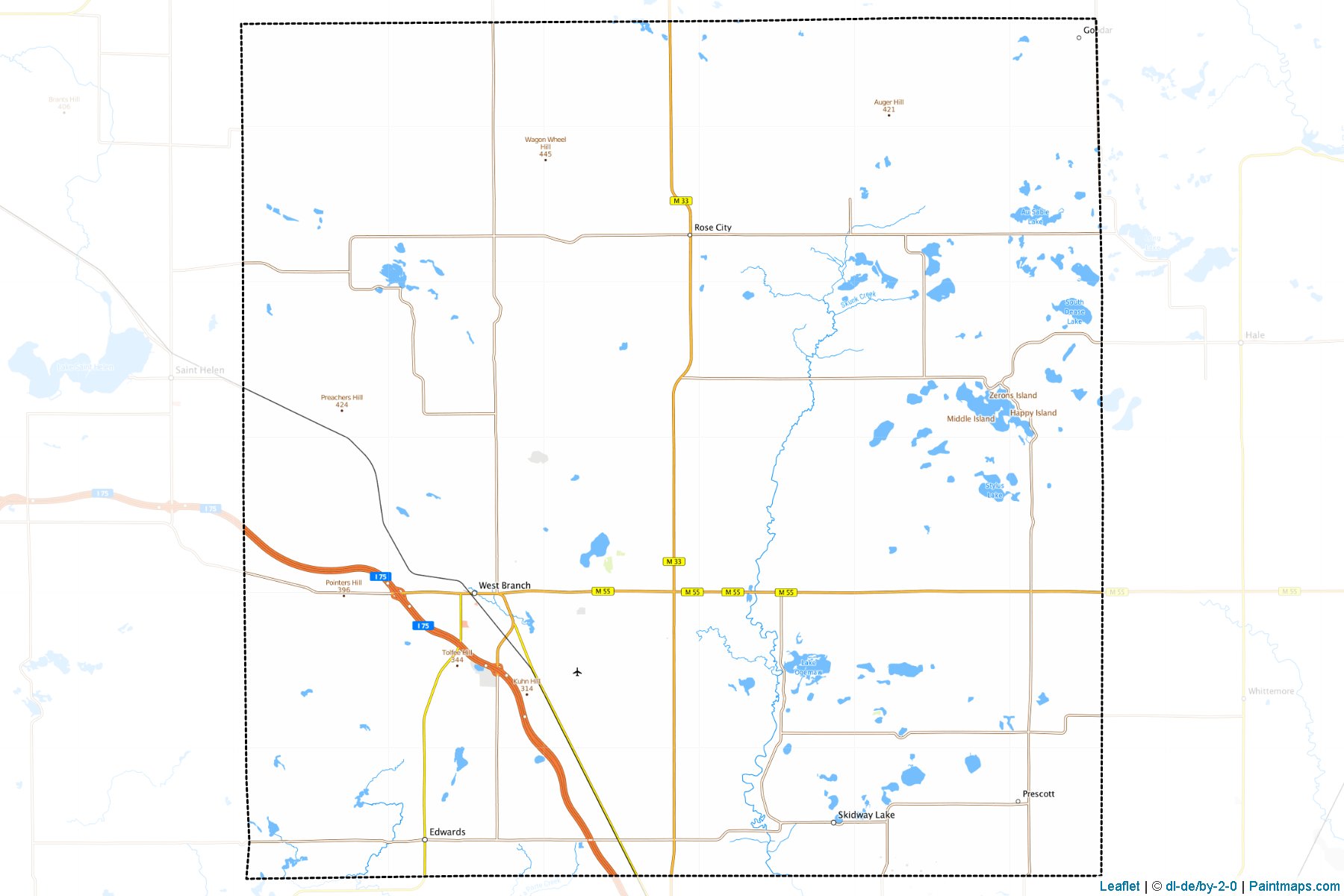 Muestras de recorte de mapas Ogemaw (Michigan)-1