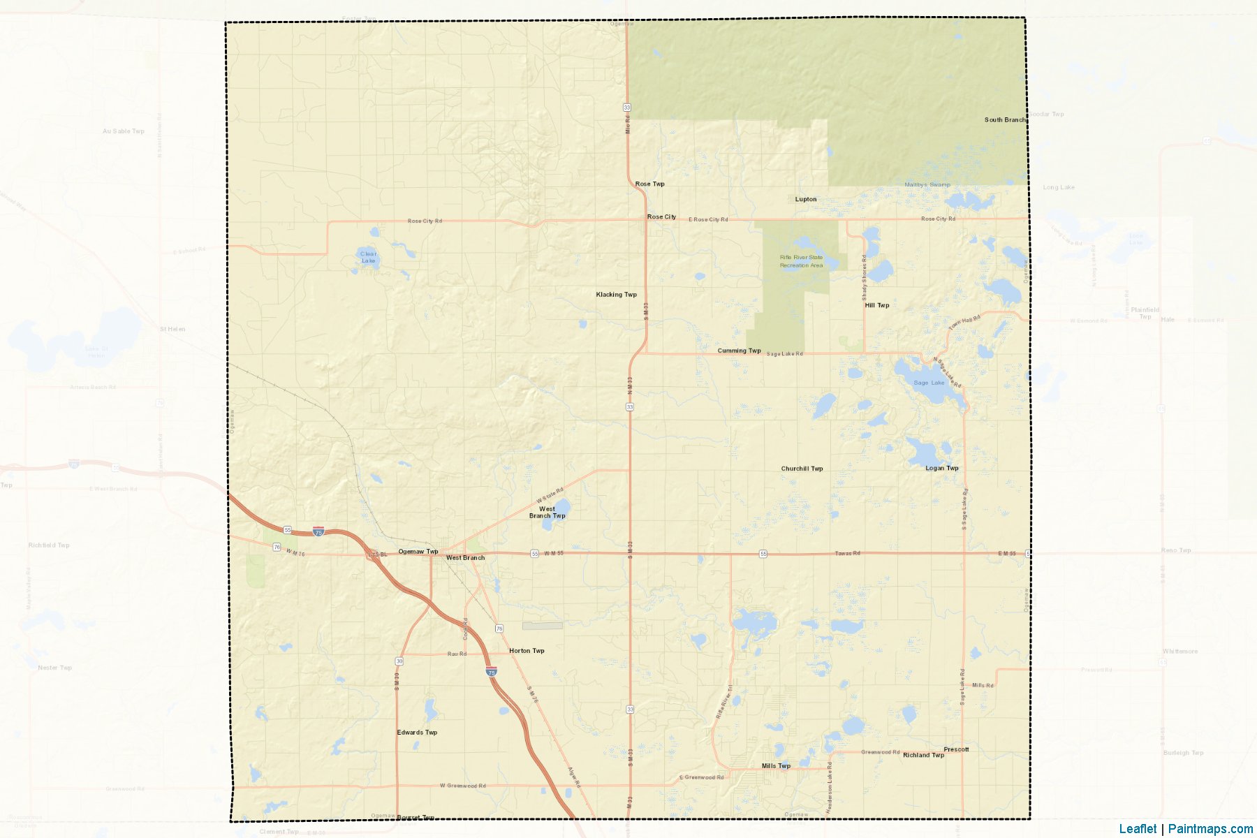 Muestras de recorte de mapas Ogemaw (Michigan)-2