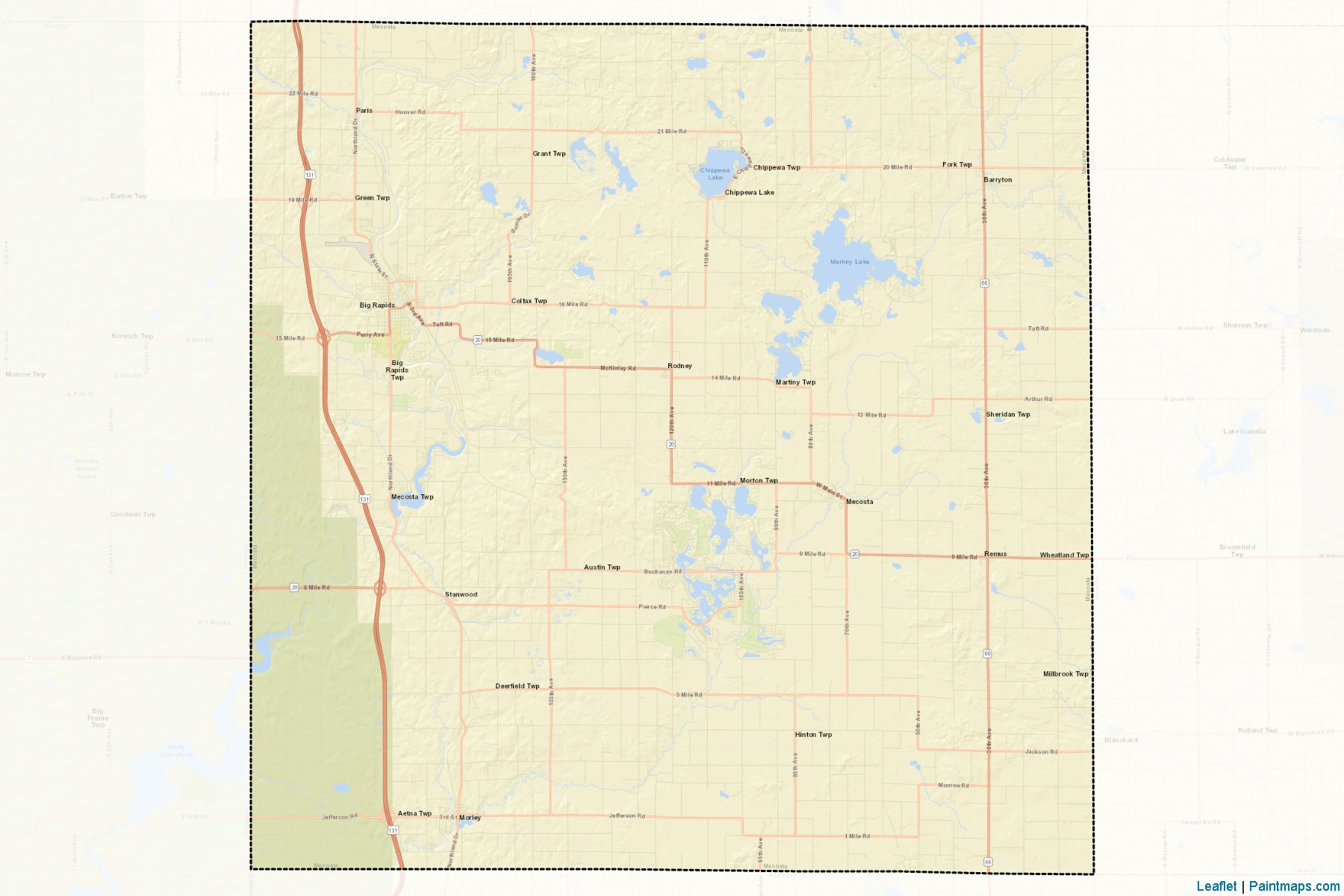 Muestras de recorte de mapas Mecosta (Michigan)-2