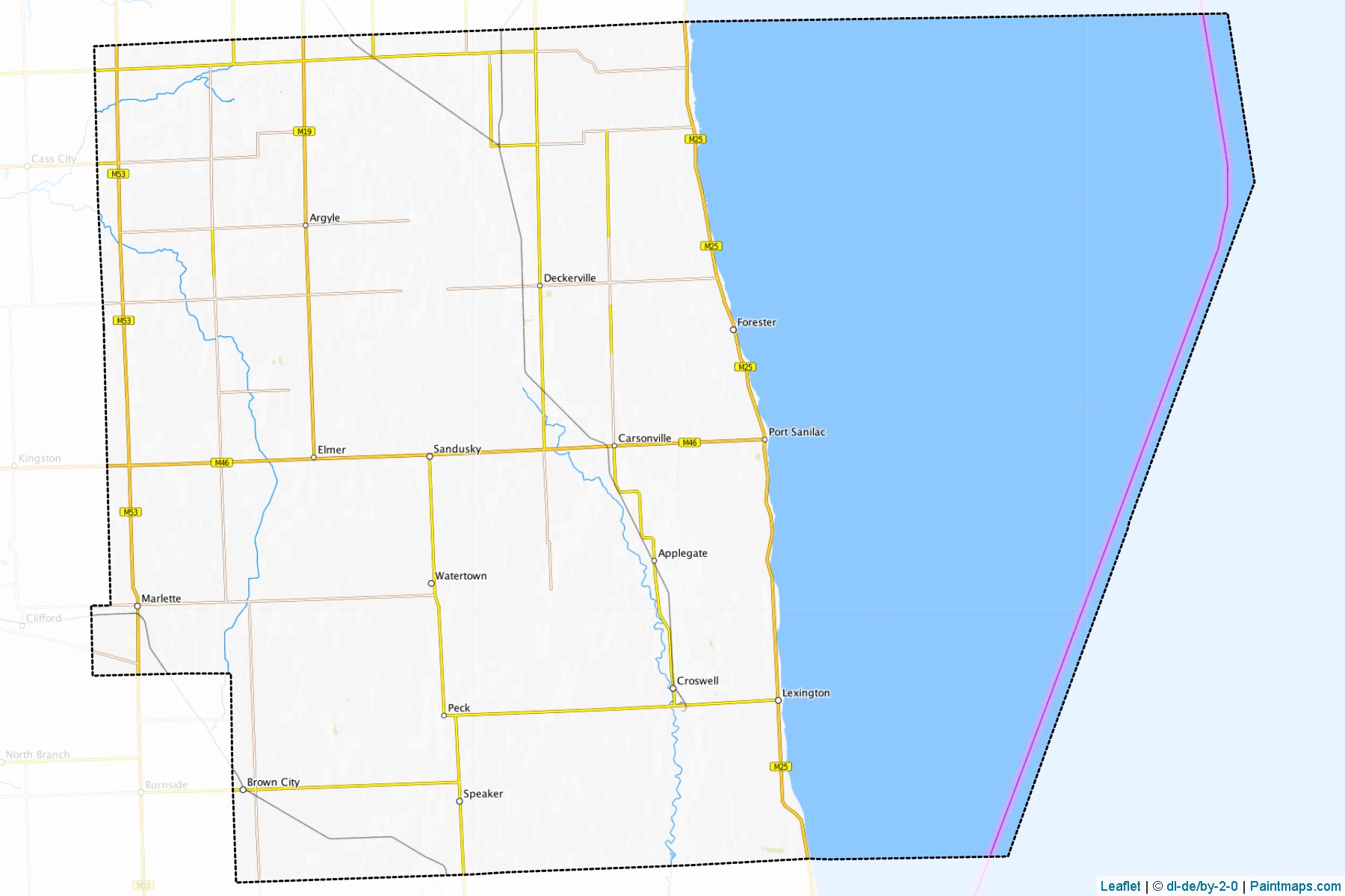 Muestras de recorte de mapas Sanilac (Michigan)-1