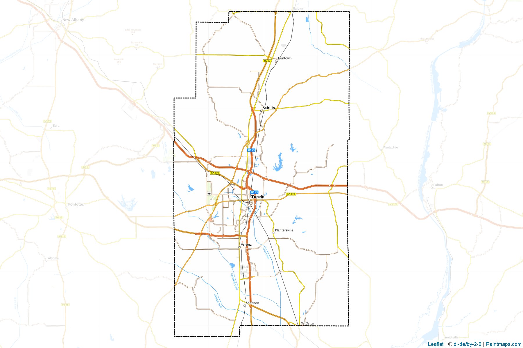 Lee County (Mississippi) Haritası Örnekleri-1