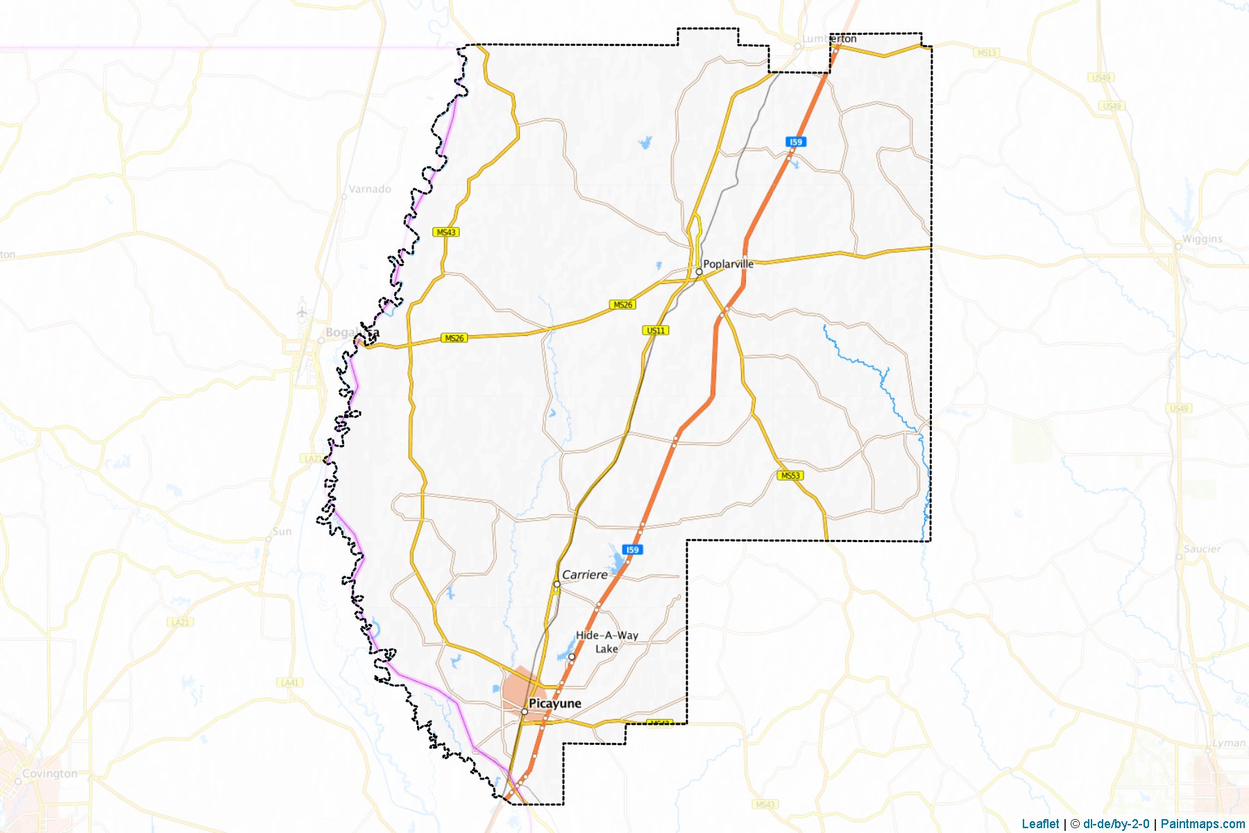 Muestras de recorte de mapas Pearl River (Mississippi)-1