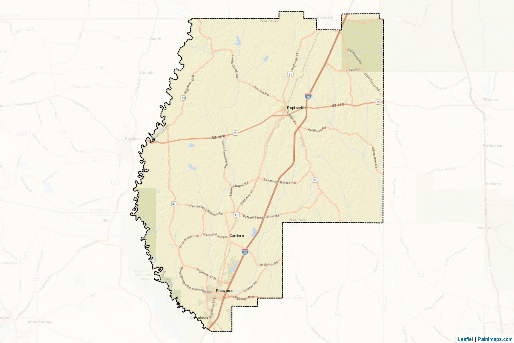 Muestras de recorte de mapas Pearl River (Mississippi)-2