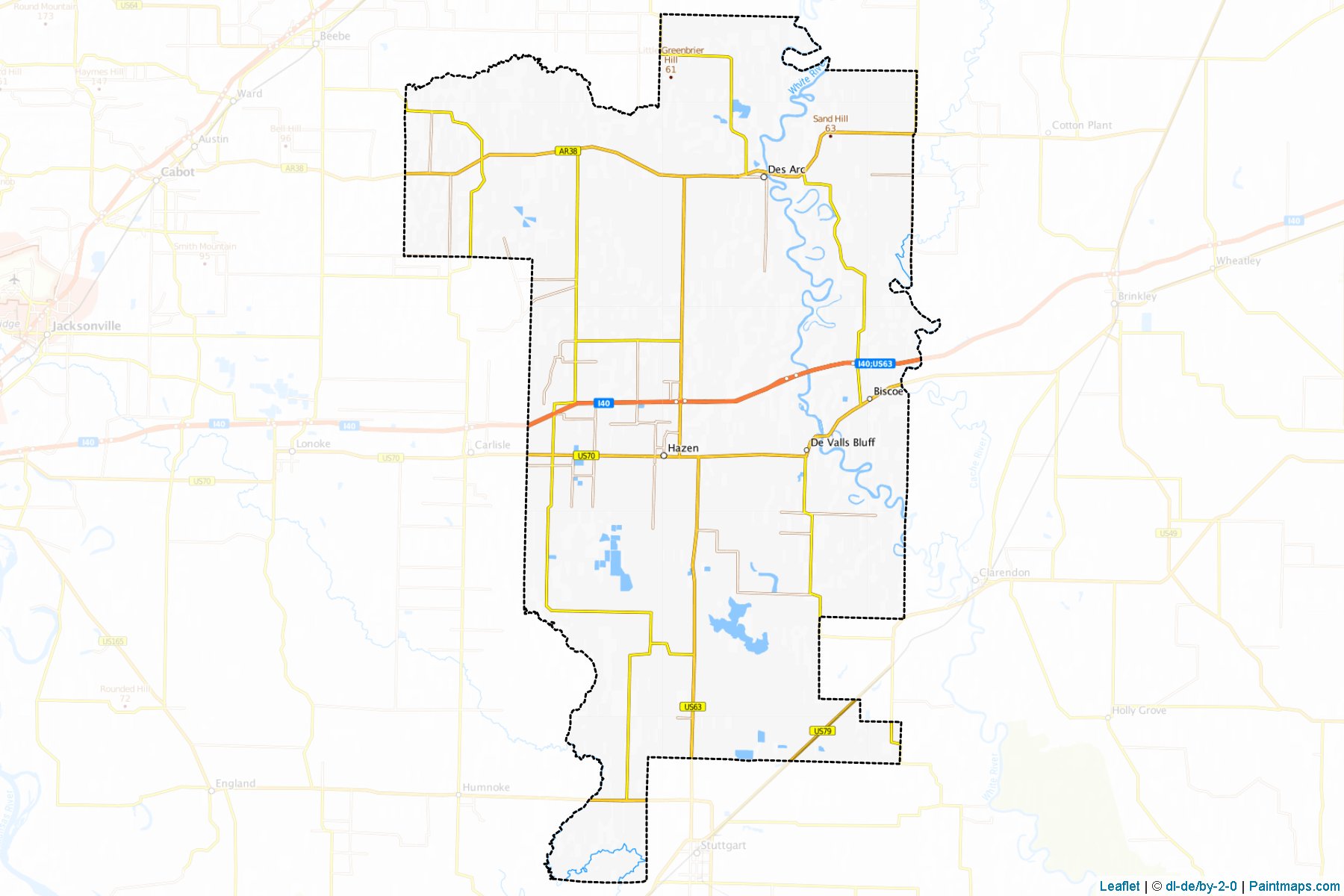 Muestras de recorte de mapas Prairie (Arkansas)-1