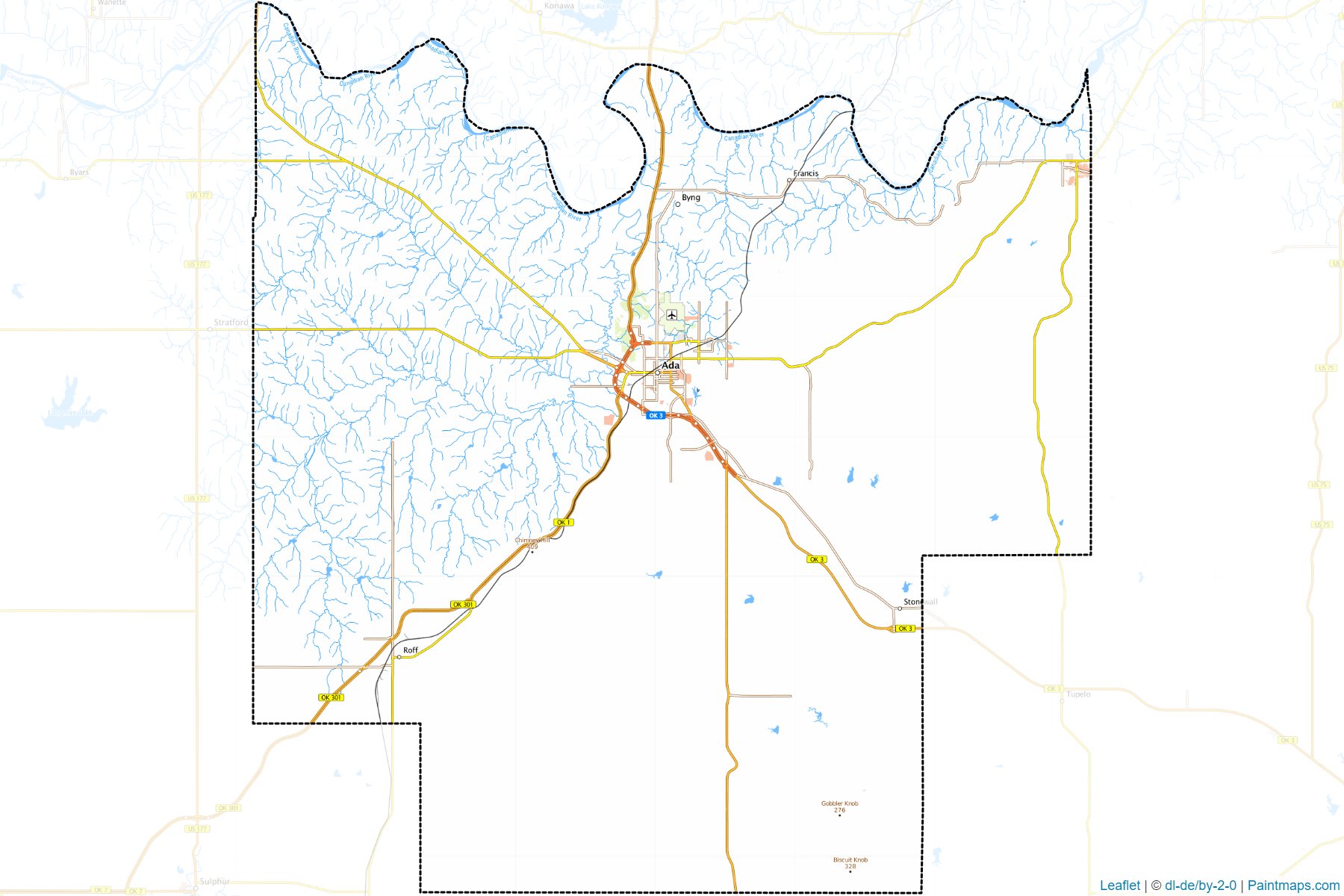 Muestras de recorte de mapas Pontotoc (Oklahoma)-1