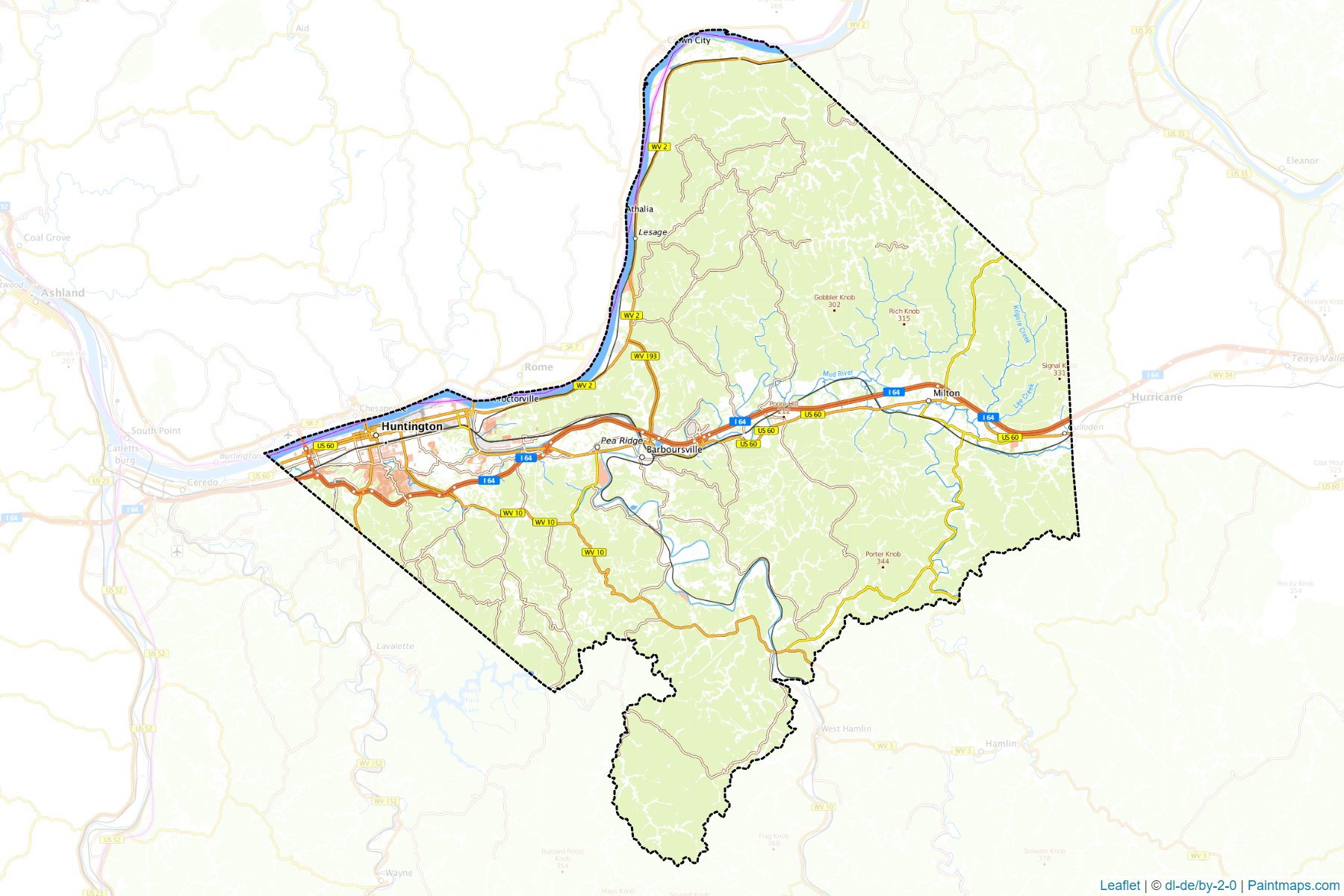 Muestras de recorte de mapas Cabell (West Virginia)-1