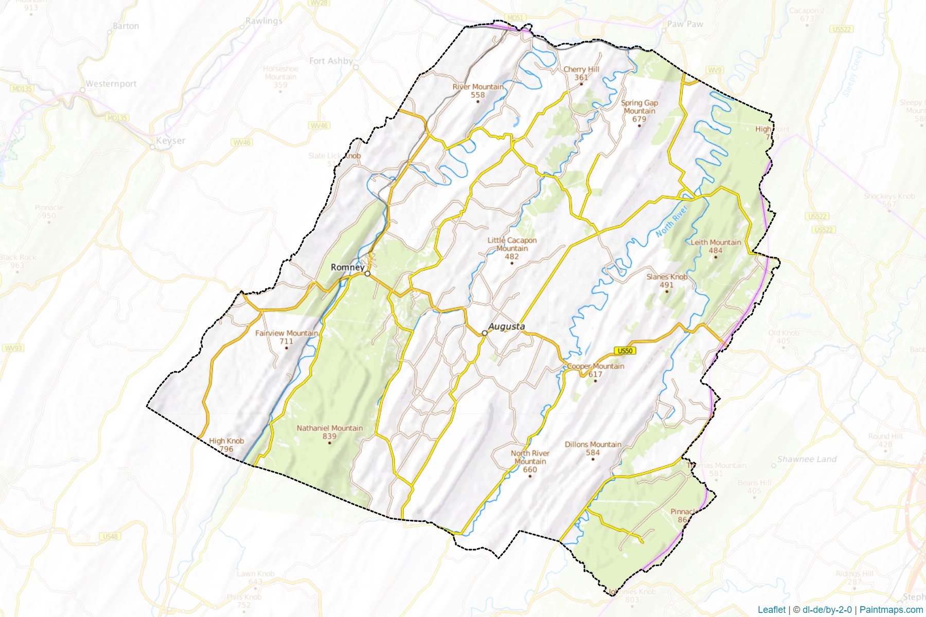 Muestras de recorte de mapas Hampshire (West Virginia)-1