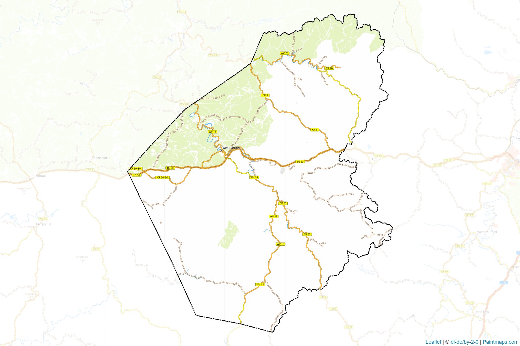 Doddridge ilçesi (Batı Virginia) Haritası Örnekleri-1