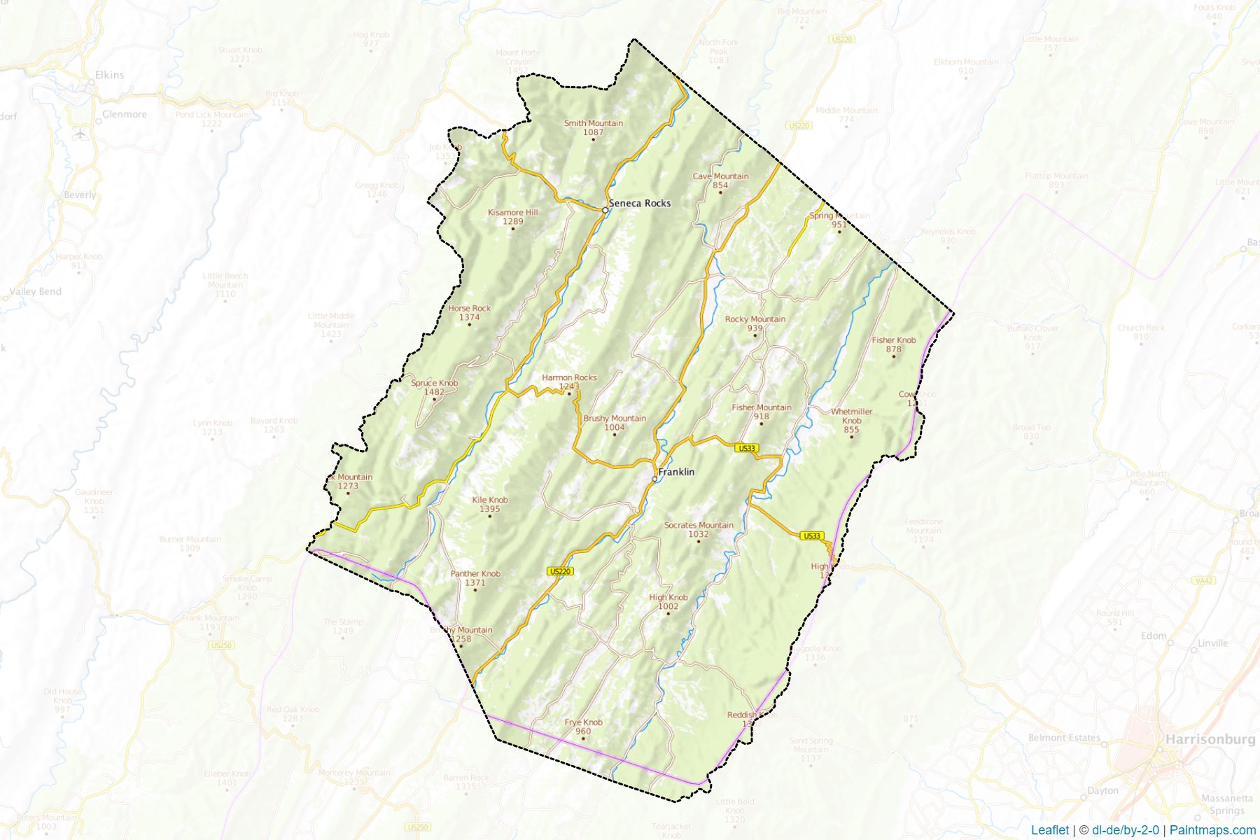 Muestras de recorte de mapas Pendleton (West Virginia)-1