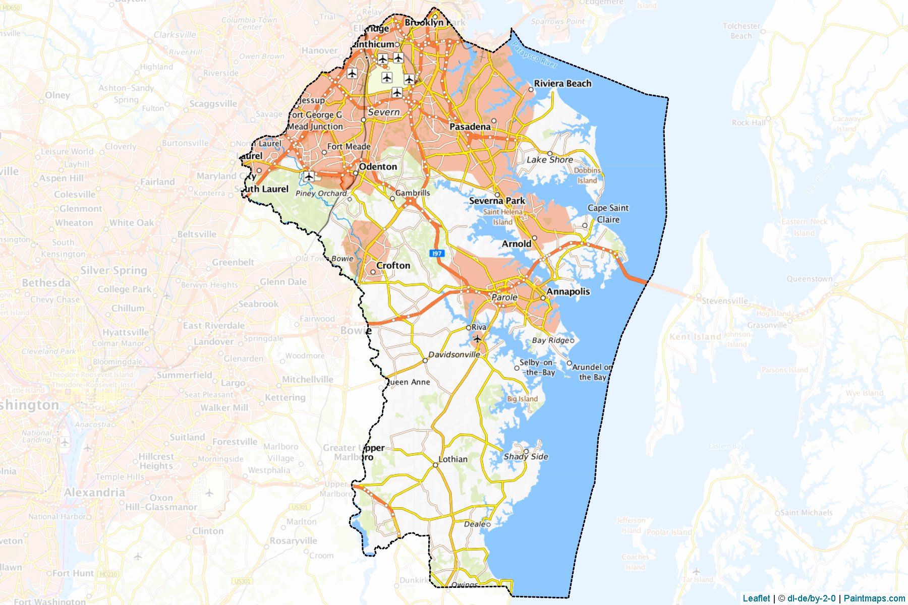 Muestras de recorte de mapas Anne Arundel (Maryland)-1