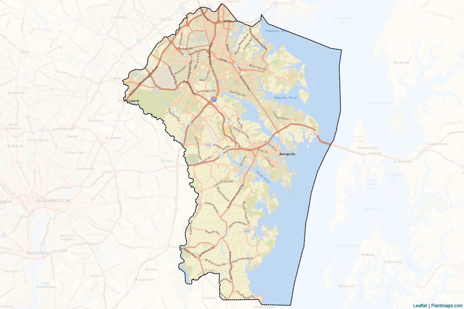 Muestras de recorte de mapas Anne Arundel (Maryland)-2