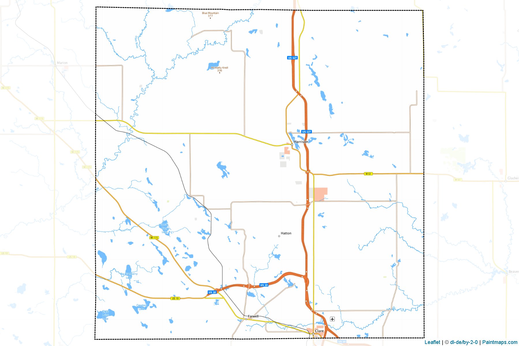 Muestras de recorte de mapas Clare (Michigan)-1