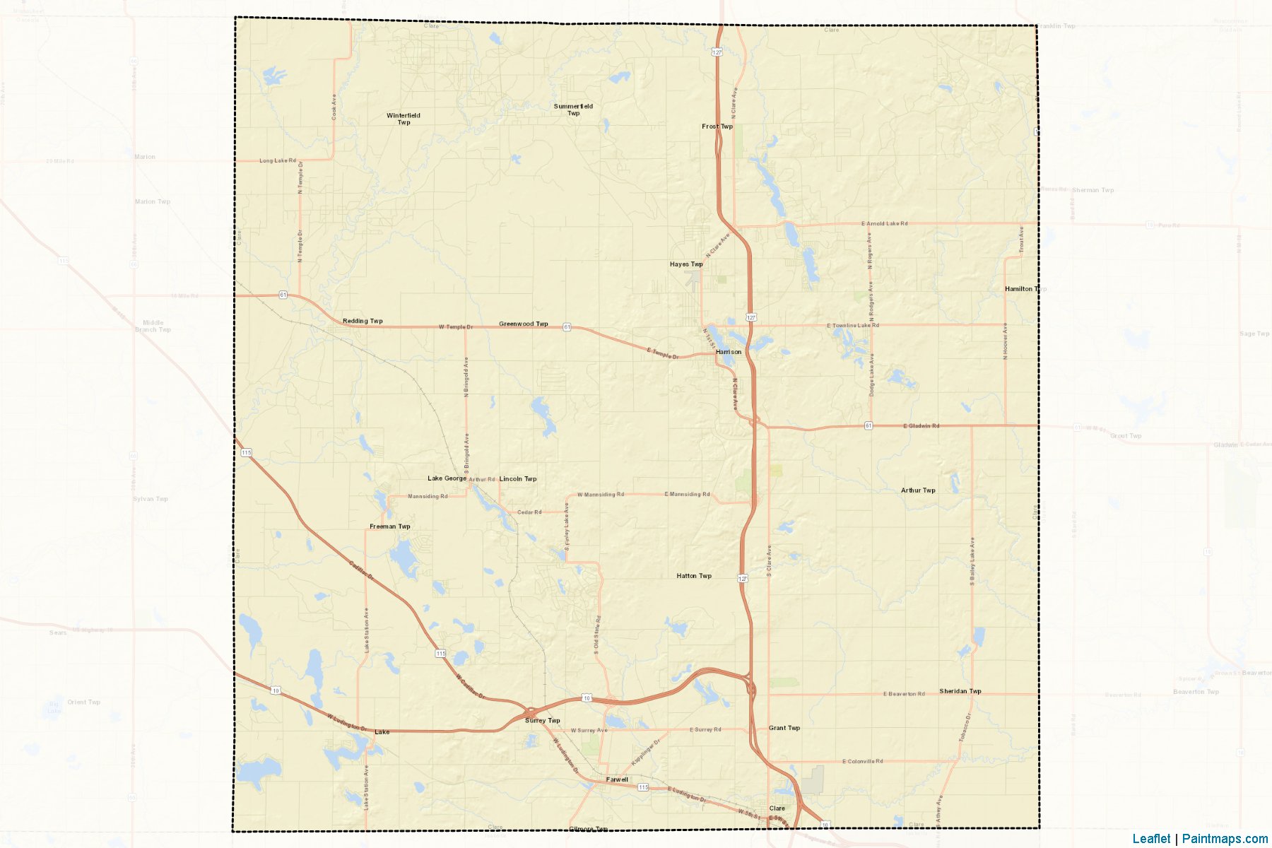 Muestras de recorte de mapas Clare (Michigan)-2