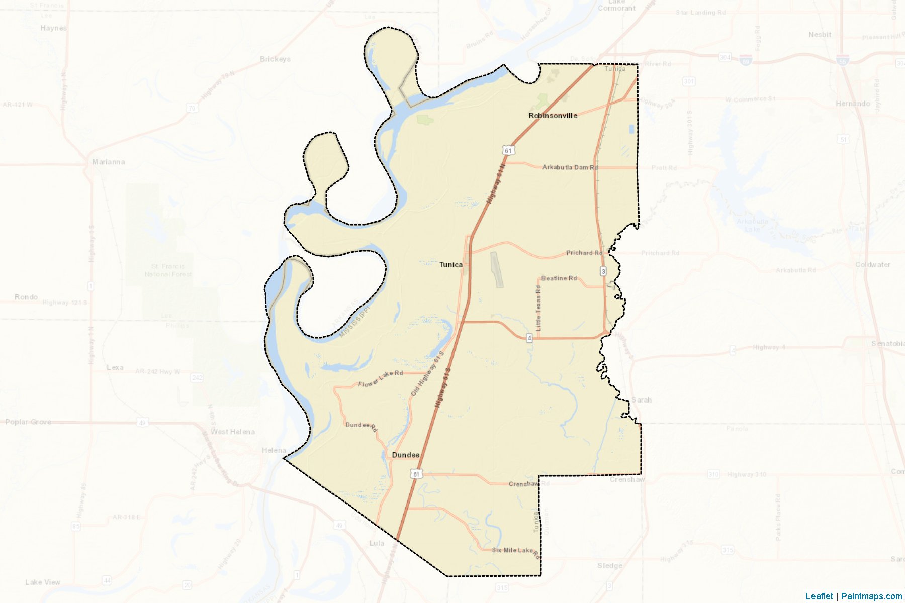 Muestras de recorte de mapas Tunica (Mississippi)-2