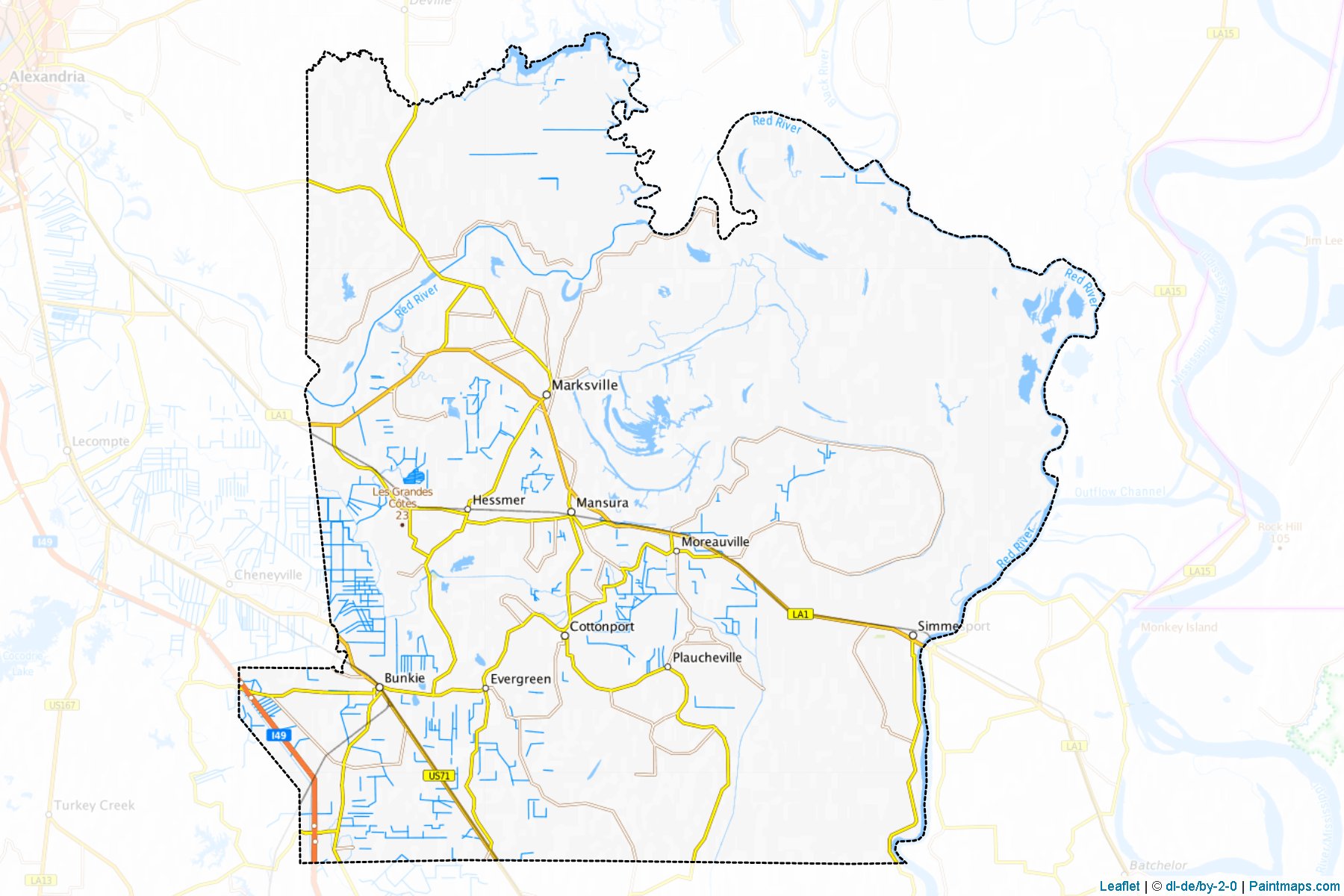 Muestras de recorte de mapas Avoyelles (Louisiana)-1