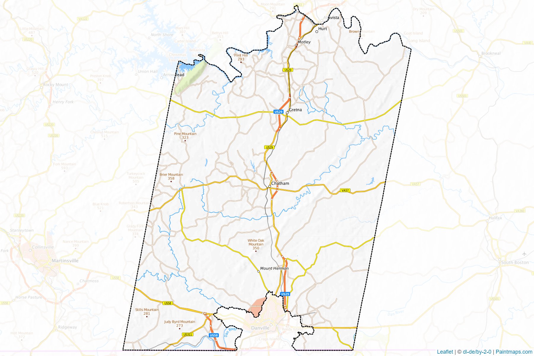 Muestras de recorte de mapas Pittsylvania (Virginia)-1