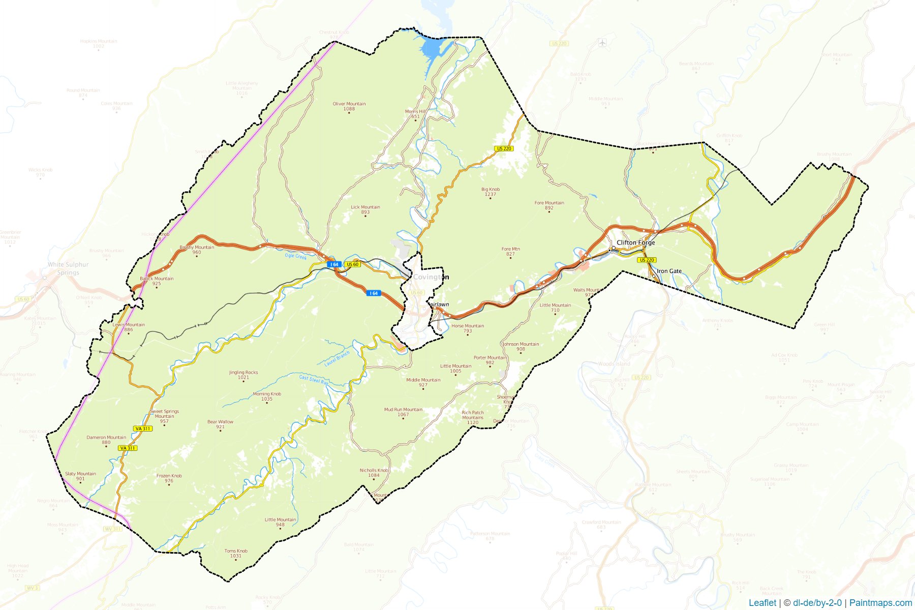 Muestras de recorte de mapas Alleghany (Virginia)-1