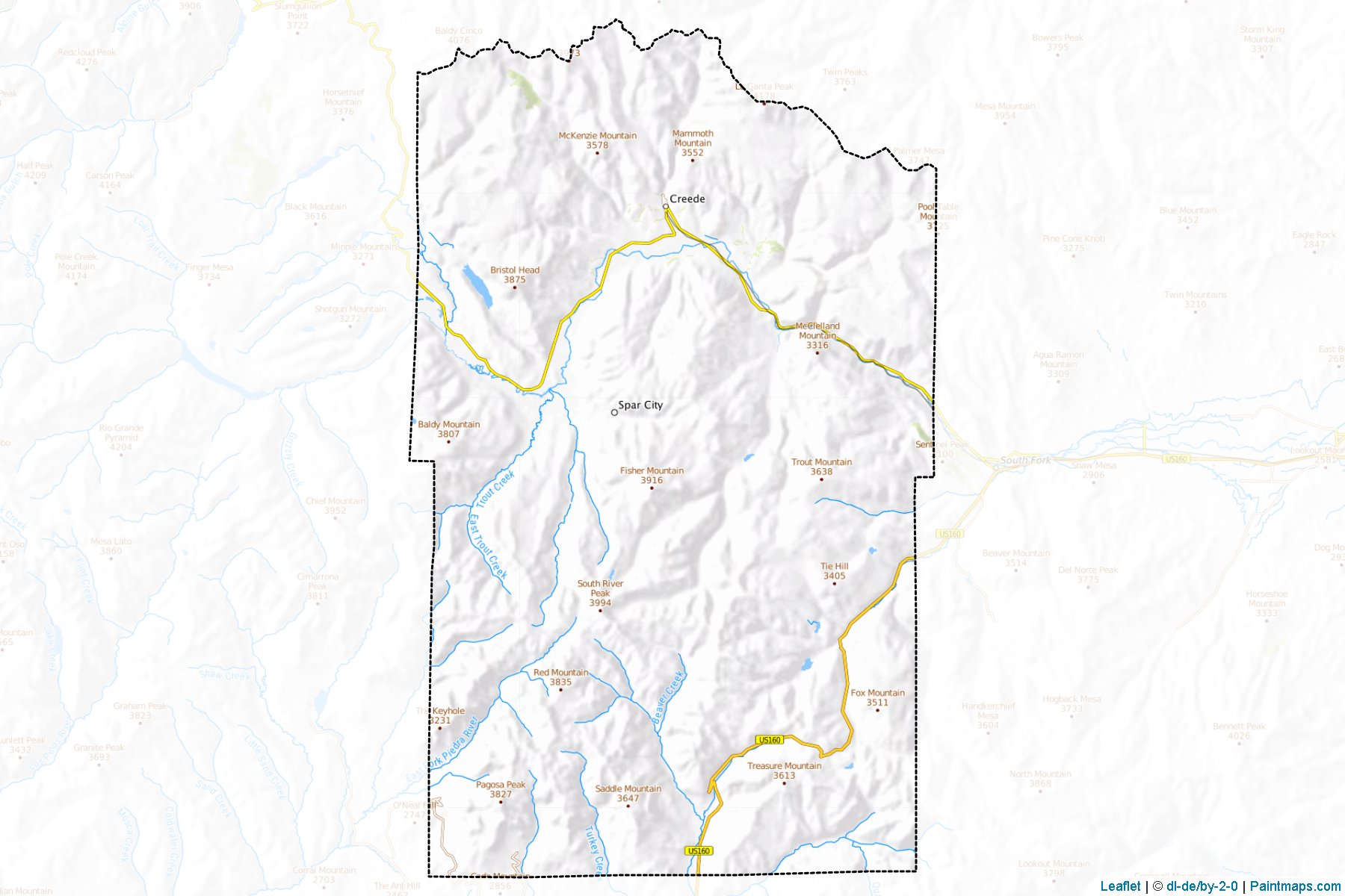 Muestras de recorte de mapas Mineral (Colorado)-1