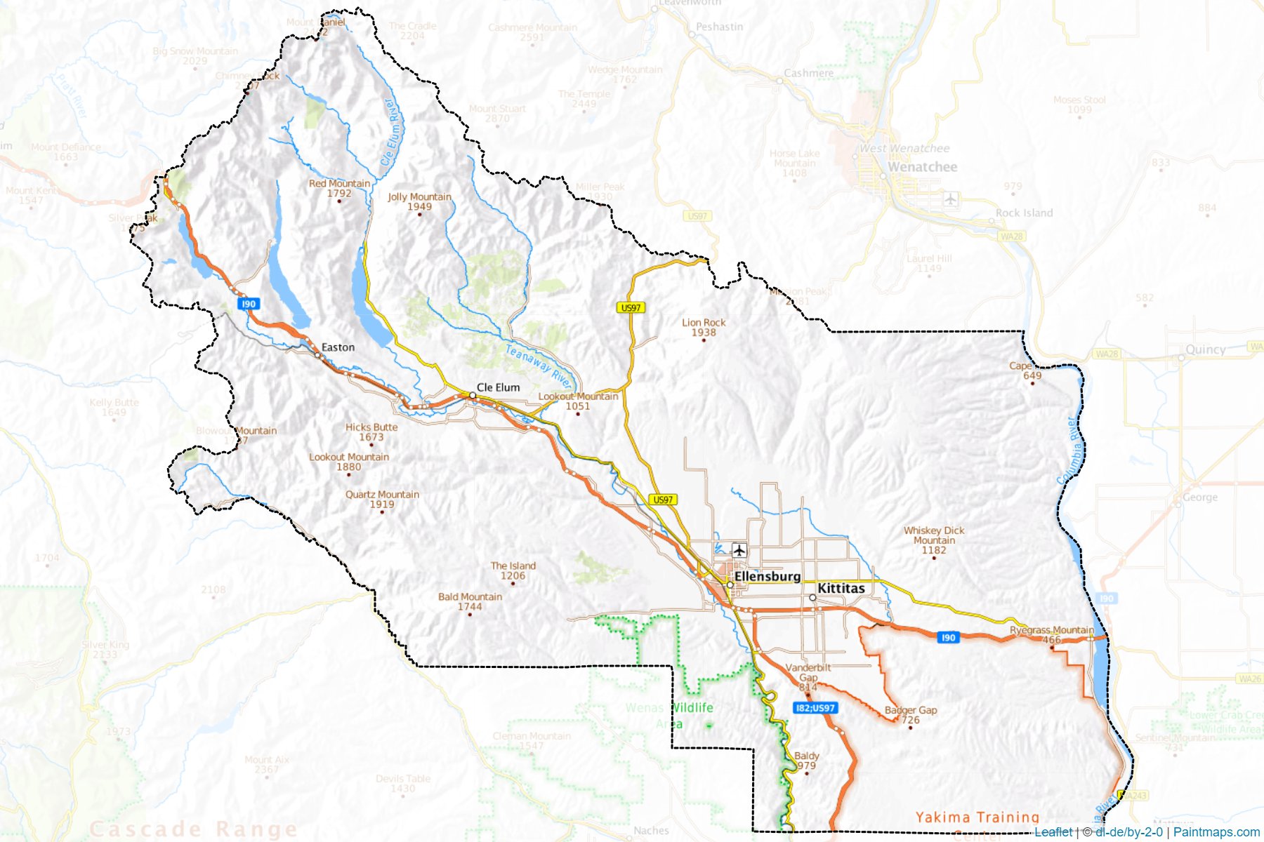 Muestras de recorte de mapas Kittitas (Washington)-1