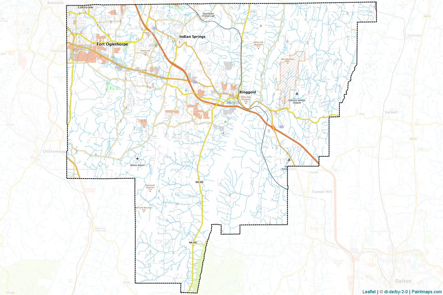 Muestras de recorte de mapas Catoosa (Georgia)-1