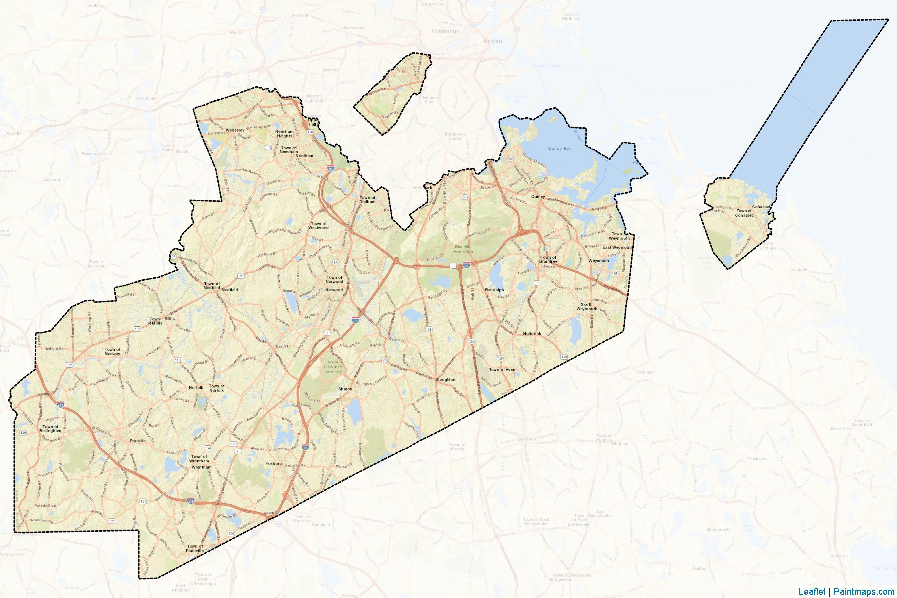 Muestras de recorte de mapas Norfolk (Massachusetts)-2