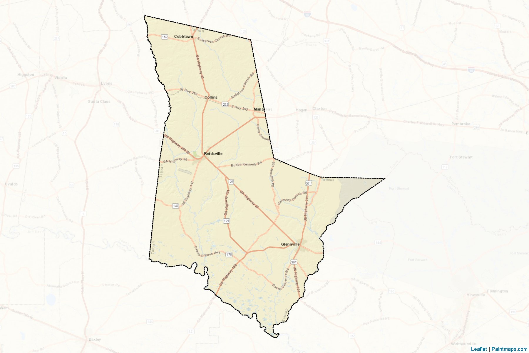 Muestras de recorte de mapas Tattnall (Georgia)-2