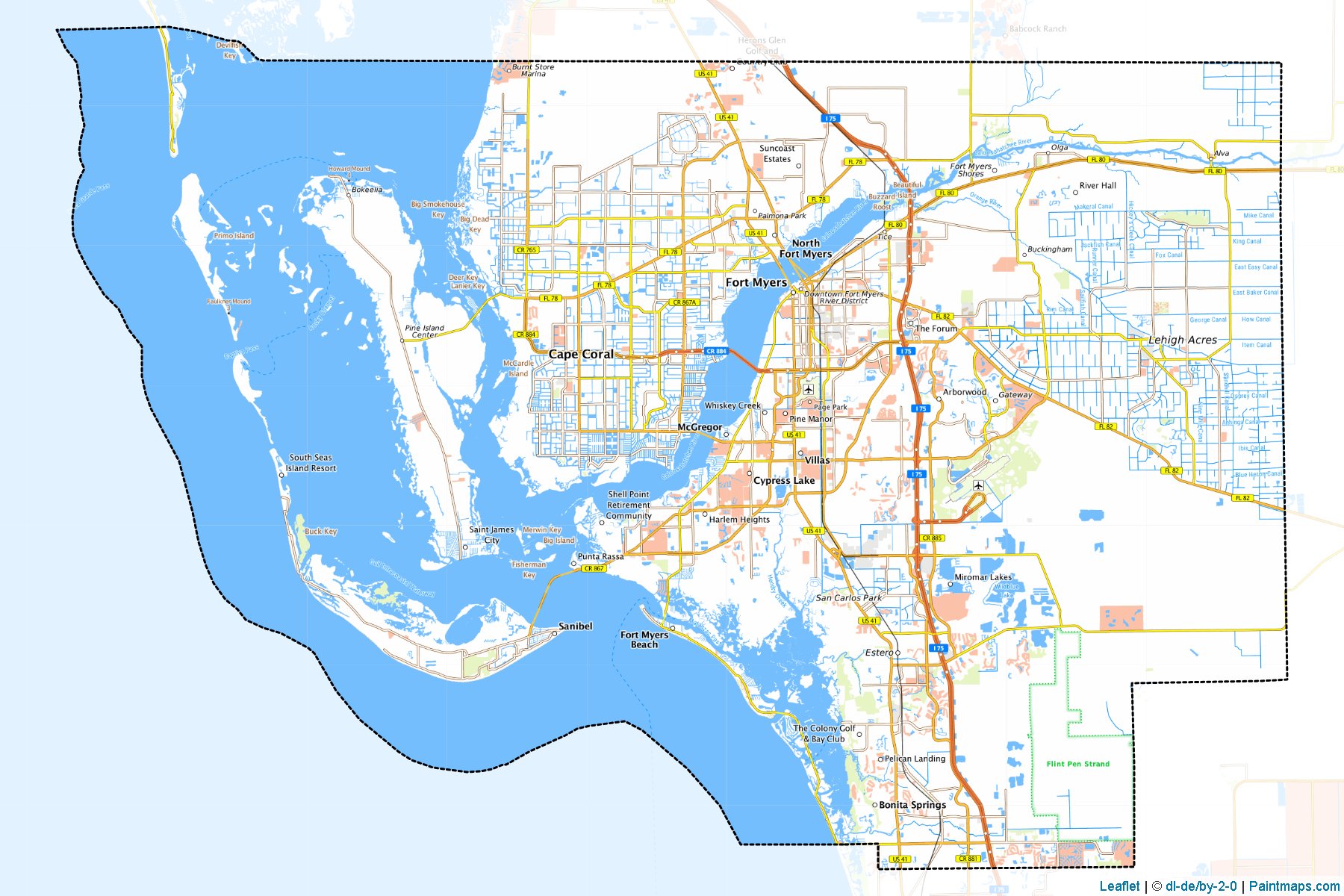 Muestras de recorte de mapas Lee (Florida)-1