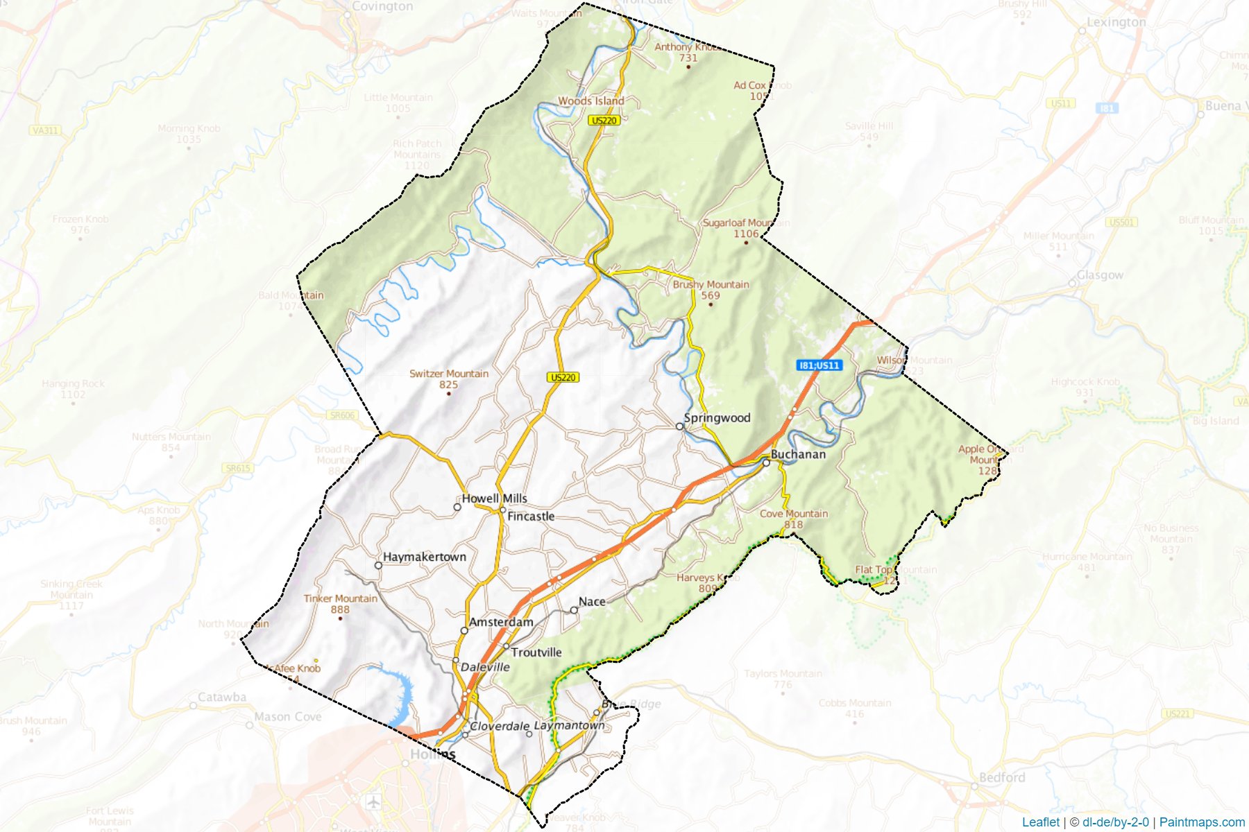 Botetourt County (Virjinya) Haritası Örnekleri-1