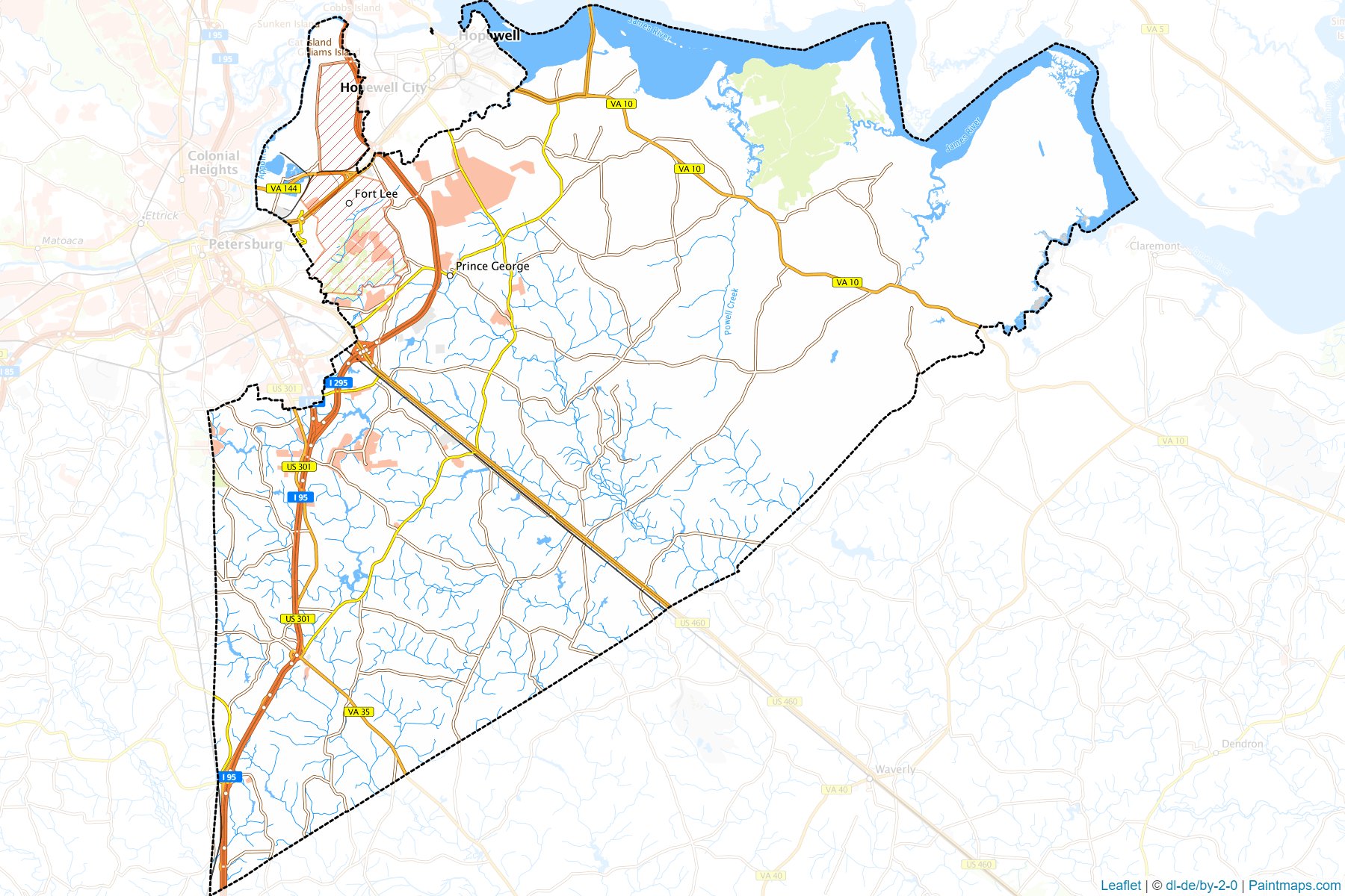 Muestras de recorte de mapas Prince George (Virginia)-1