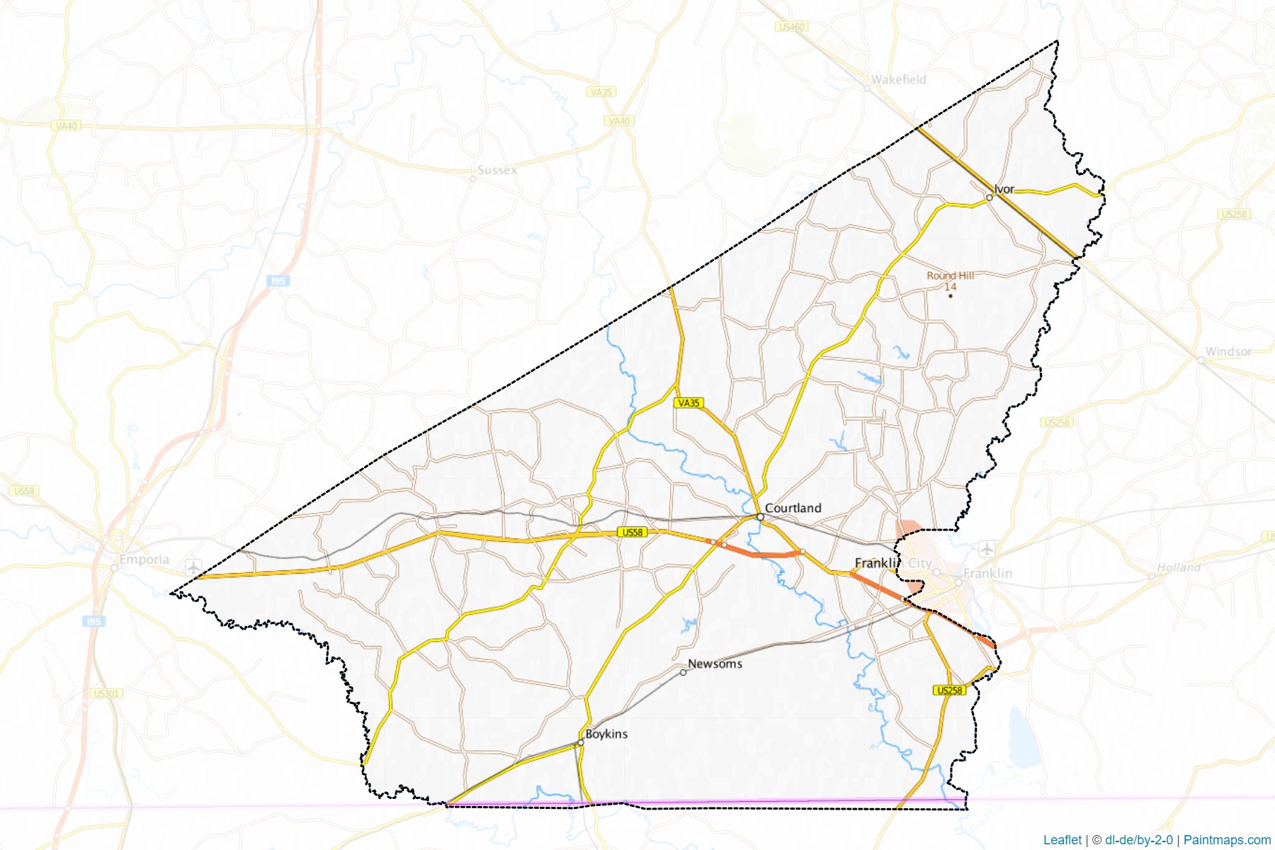 Muestras de recorte de mapas Southampton (Virginia)-1