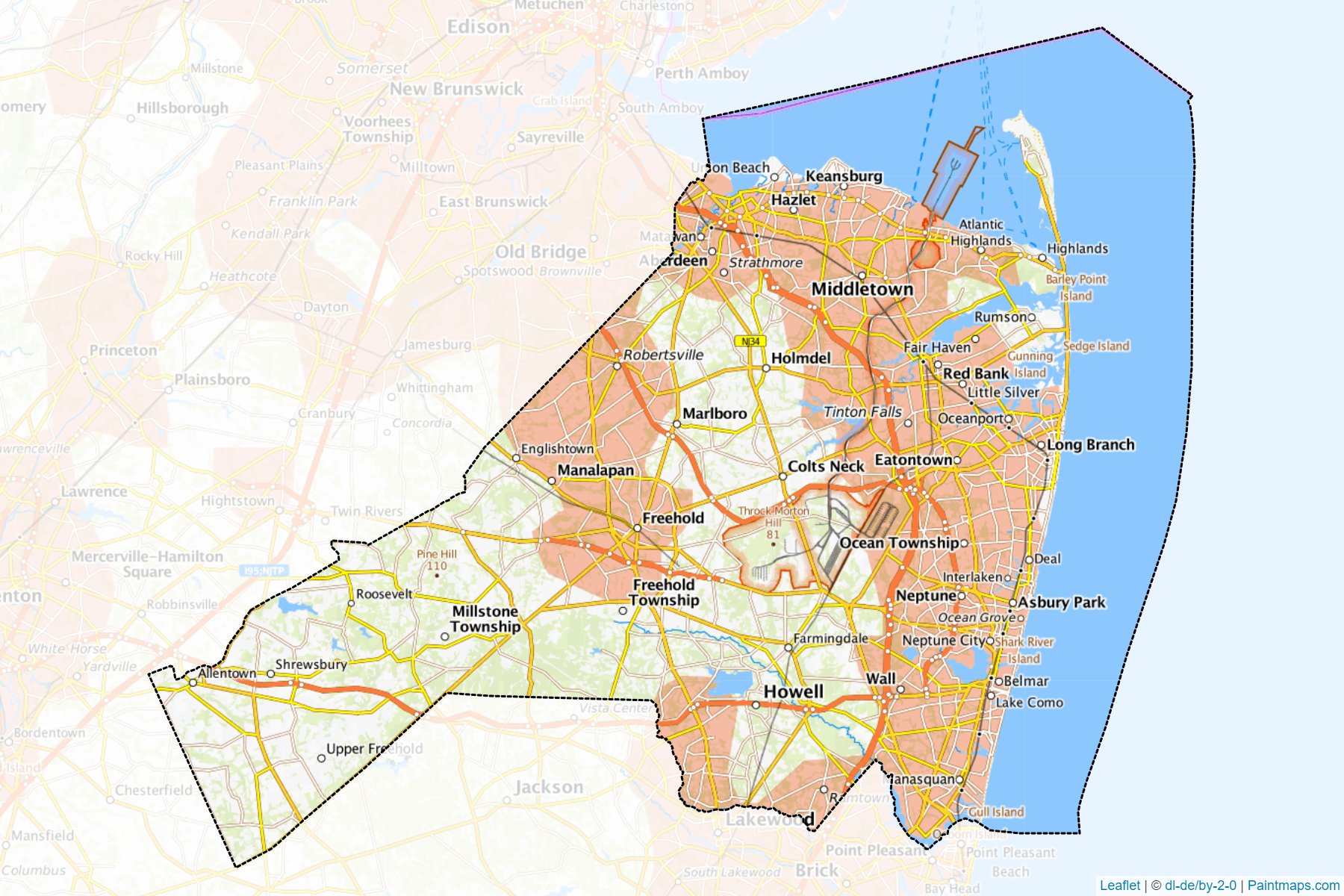 Muestras de recorte de mapas Monmouth (New Jersey)-1